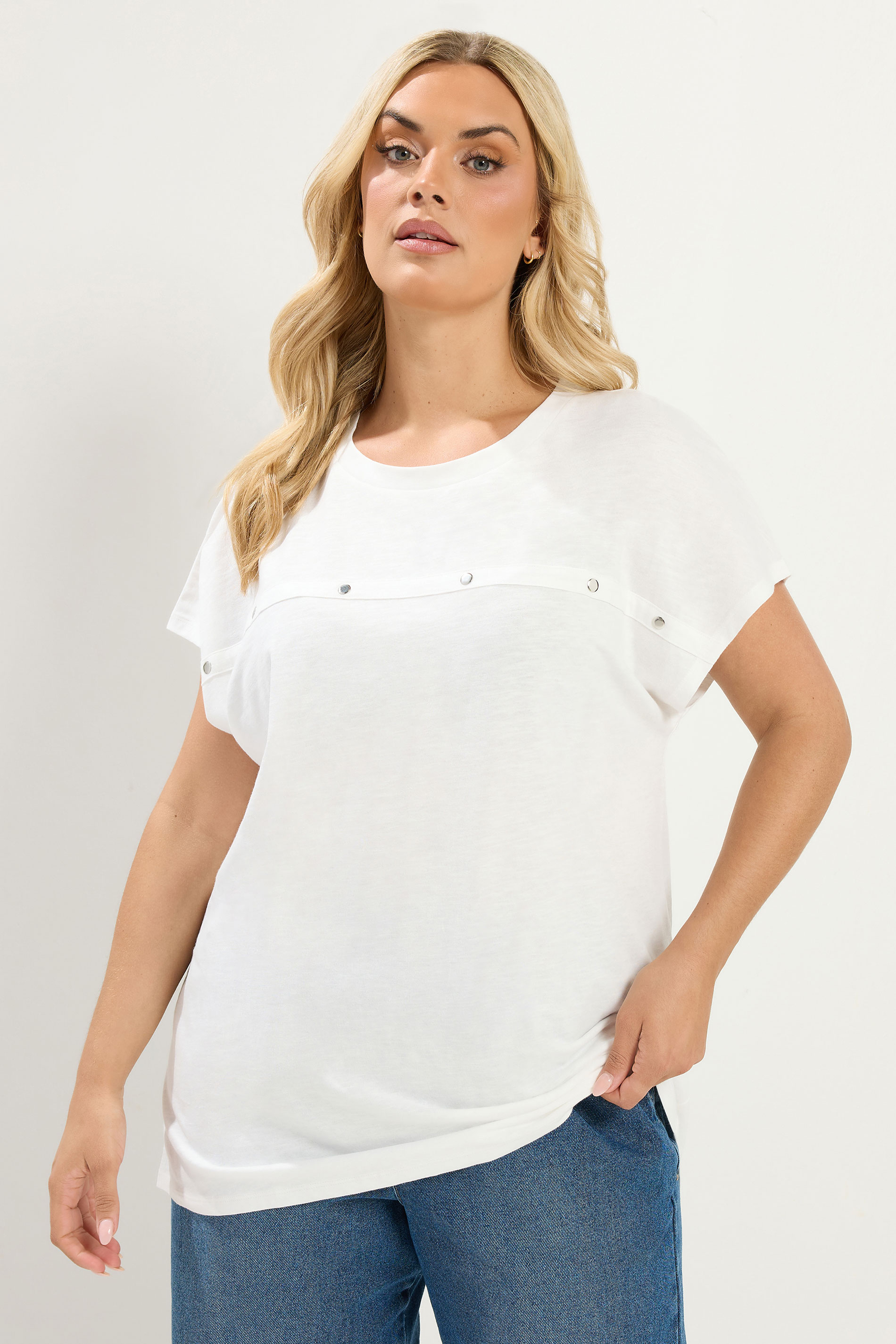 YOURS Plus Size White Stud Grown-On Sleeve T-Shirt | Yours Clothing 3