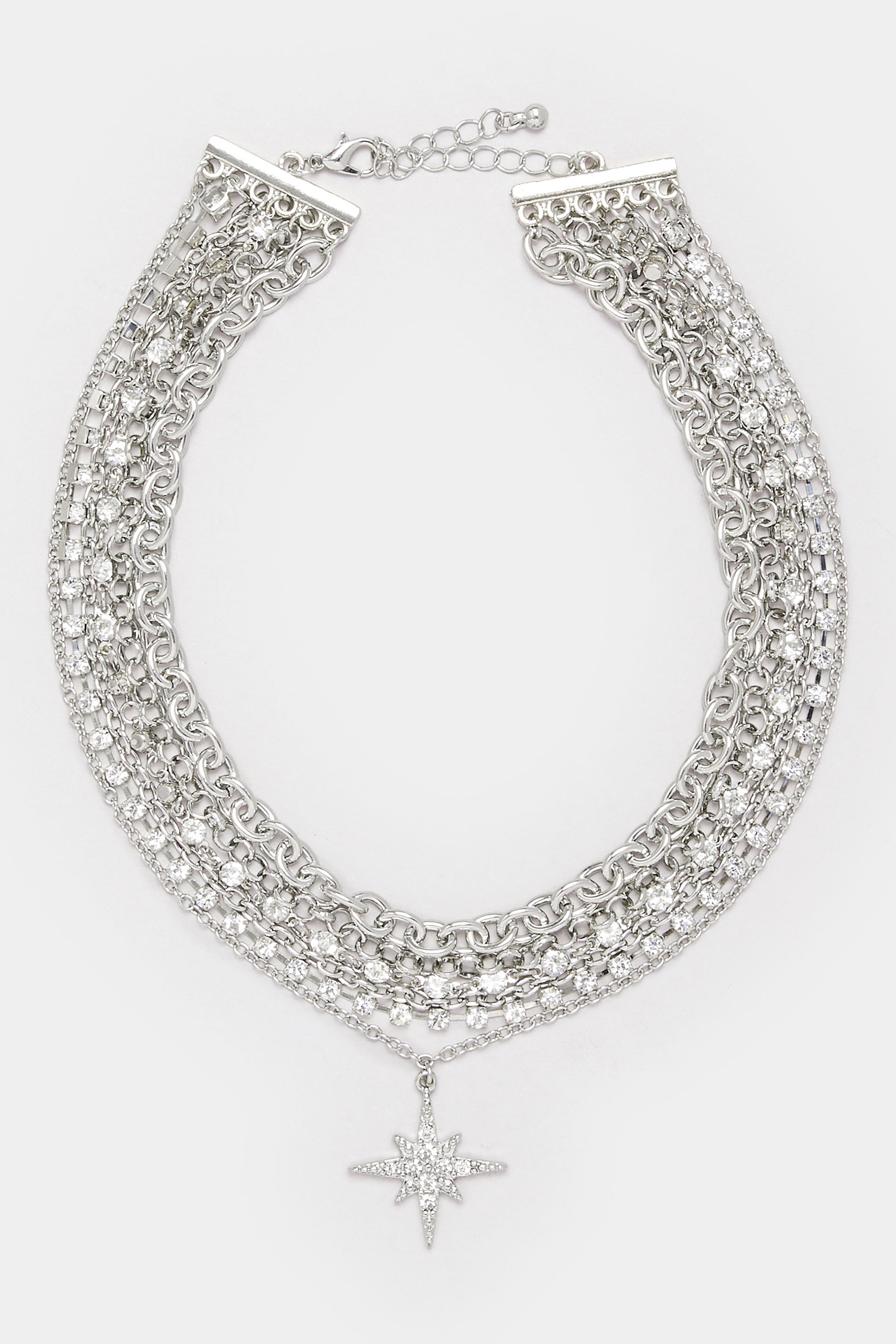 Silver Tone Star Diamante Choker Necklace | Yours Clothing 3