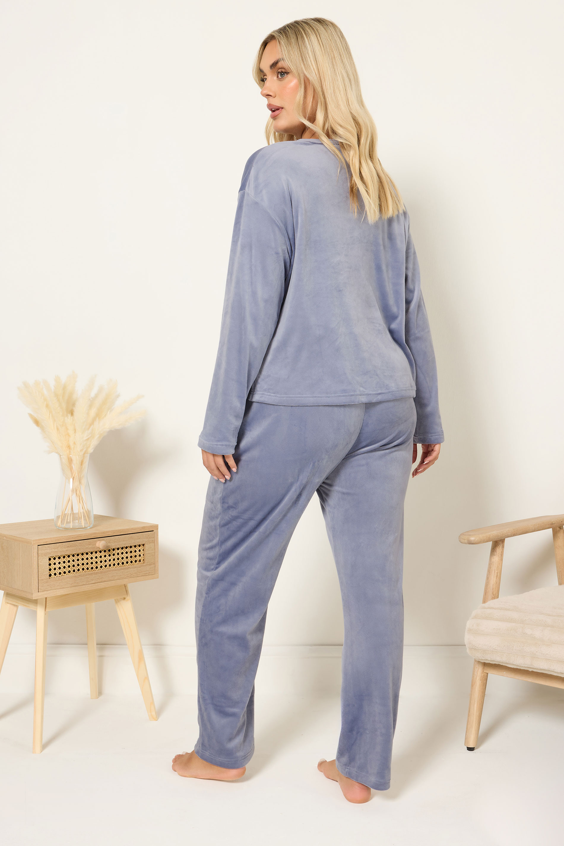 YOURS Plus Size Blue Super Luxe Pyjama Set | Yours Clothing 4