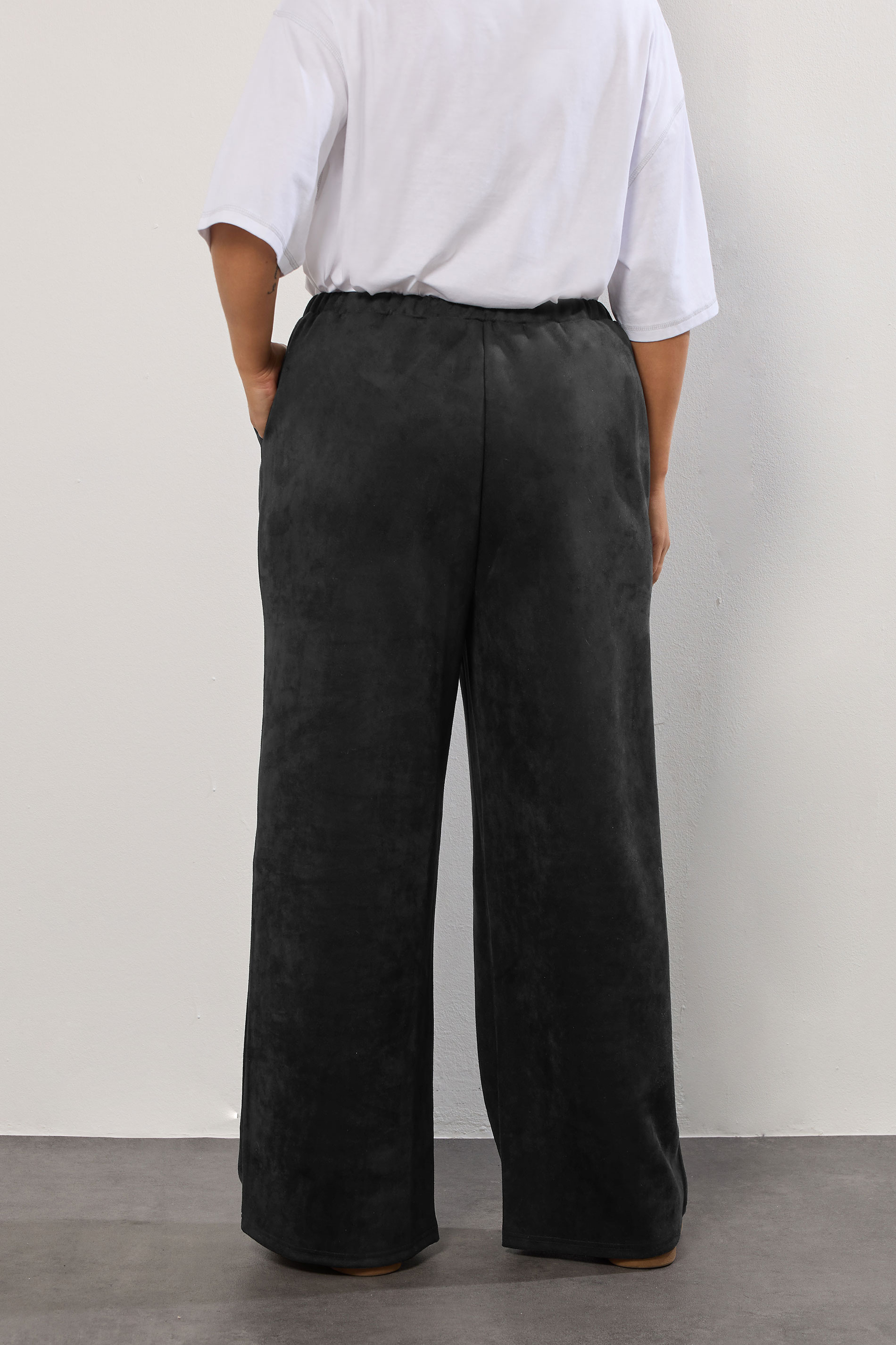 YOURS Plus Size Black Faux Suede Wide Leg Trousers | Yours Clothing 2
