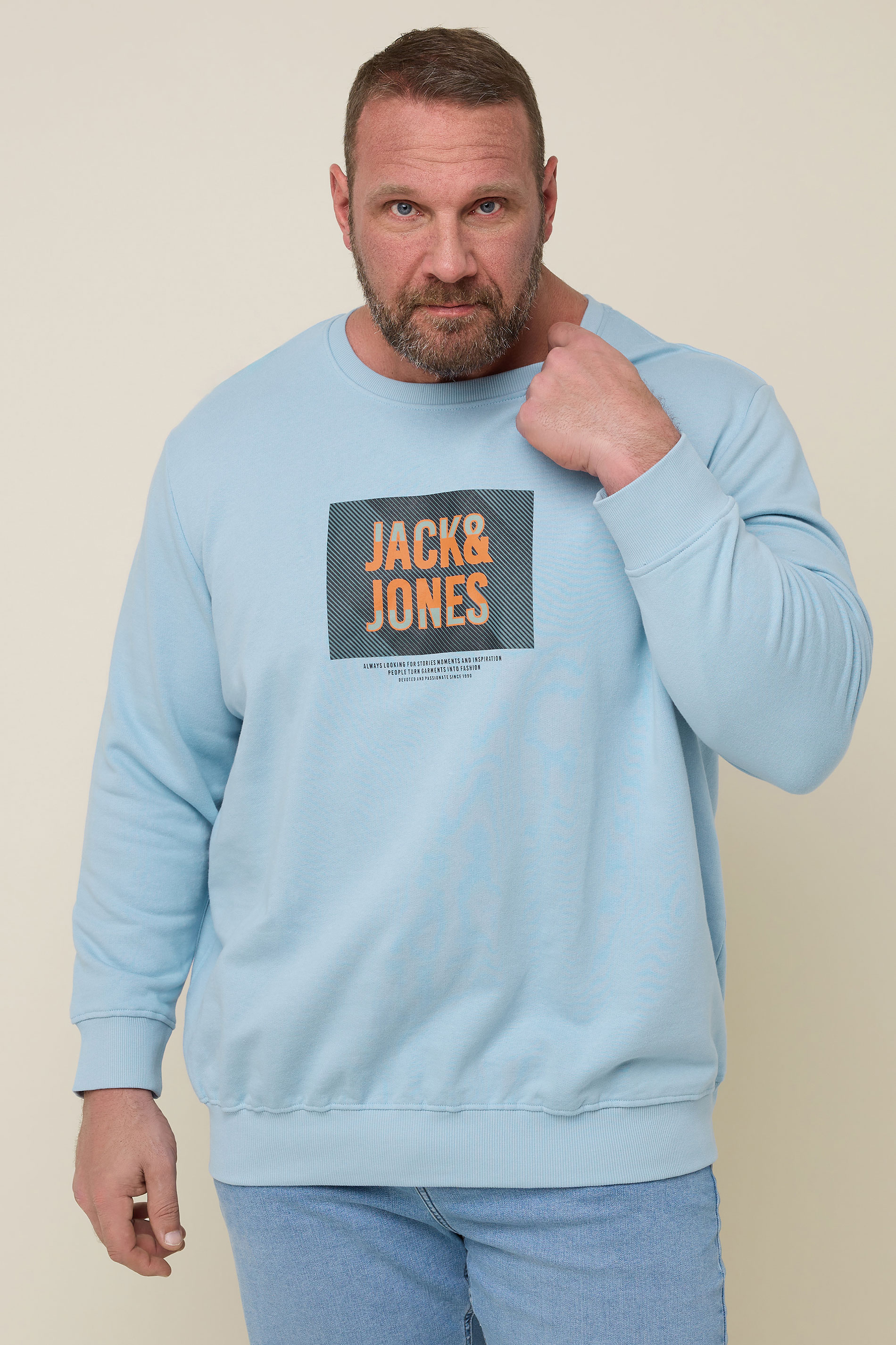 JACK & JONES Big & Tall Light Blue Hudson Sweatshirt | BadRhino 2