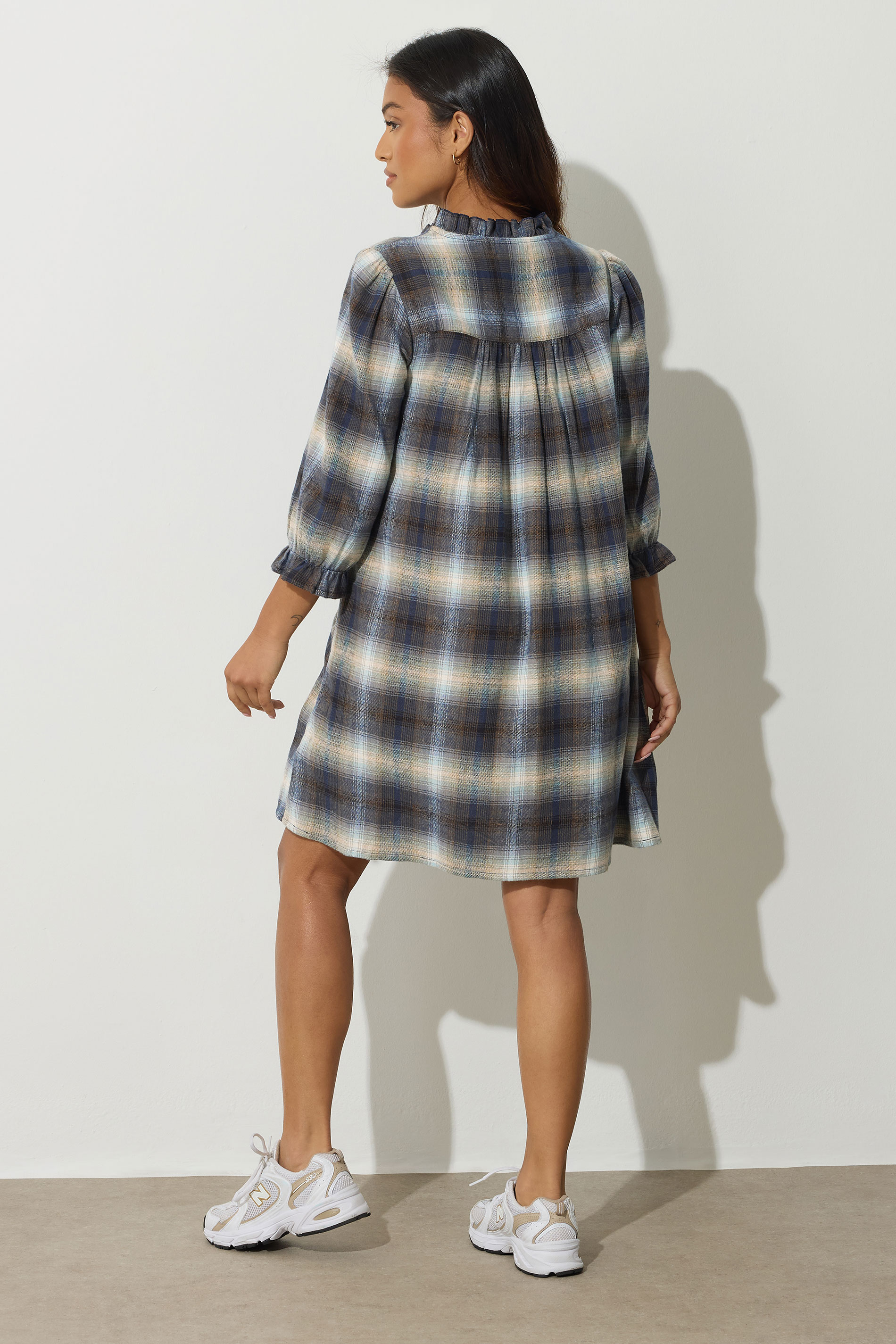 PixieGirl Petite Women's Blue Brushed Check Tie Smock Dress | PixieGirl 4