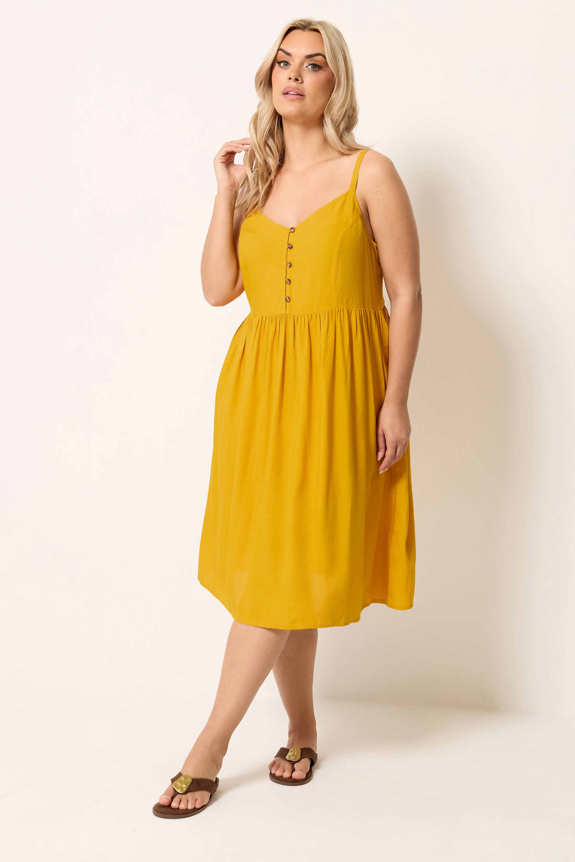 YOURS Plus Size Yellow Strappy Midi Sundress | Yours Clothing 2