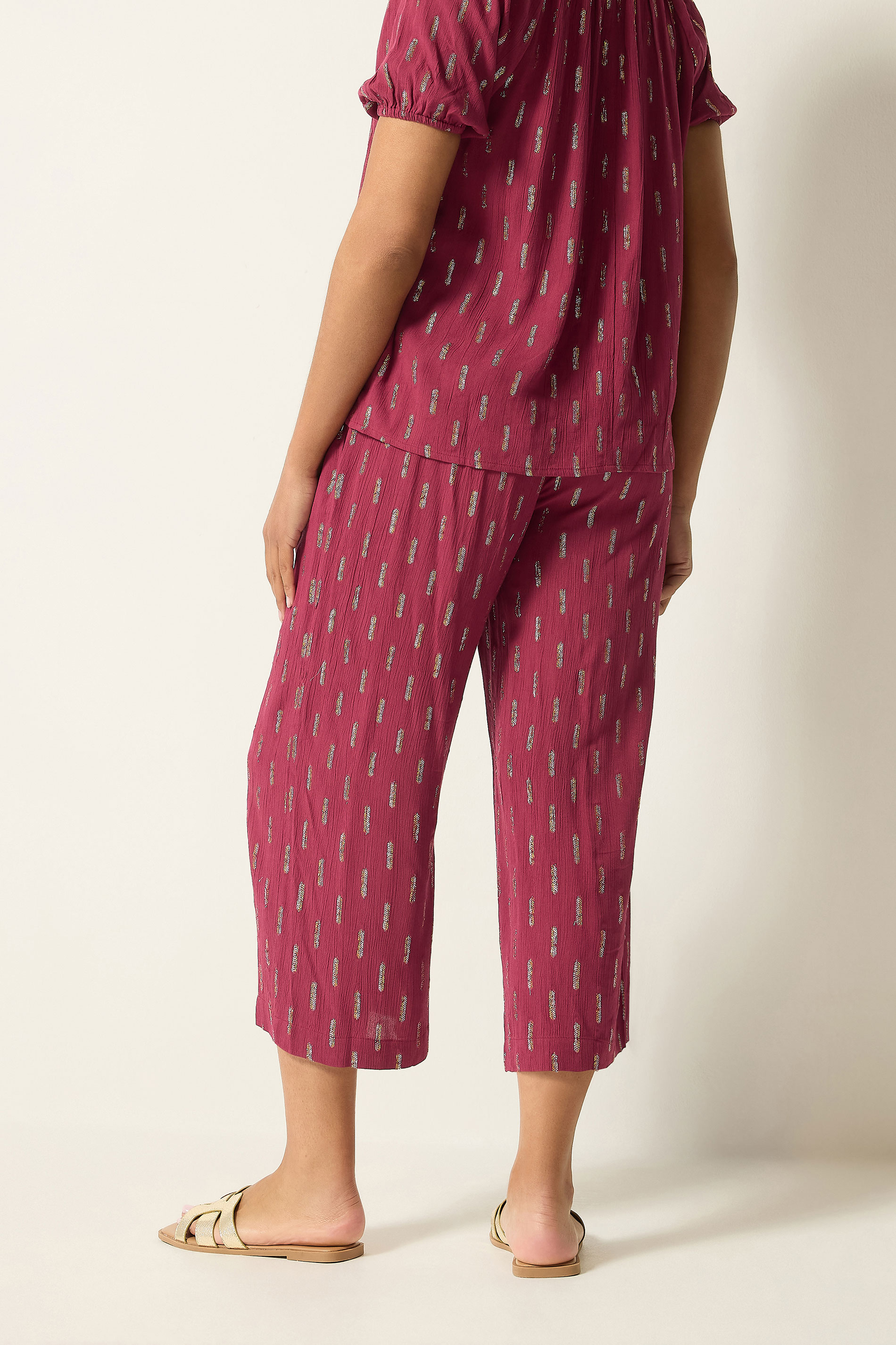 M&Co Berry Red Foil Cropped Trousers | M&Co 4