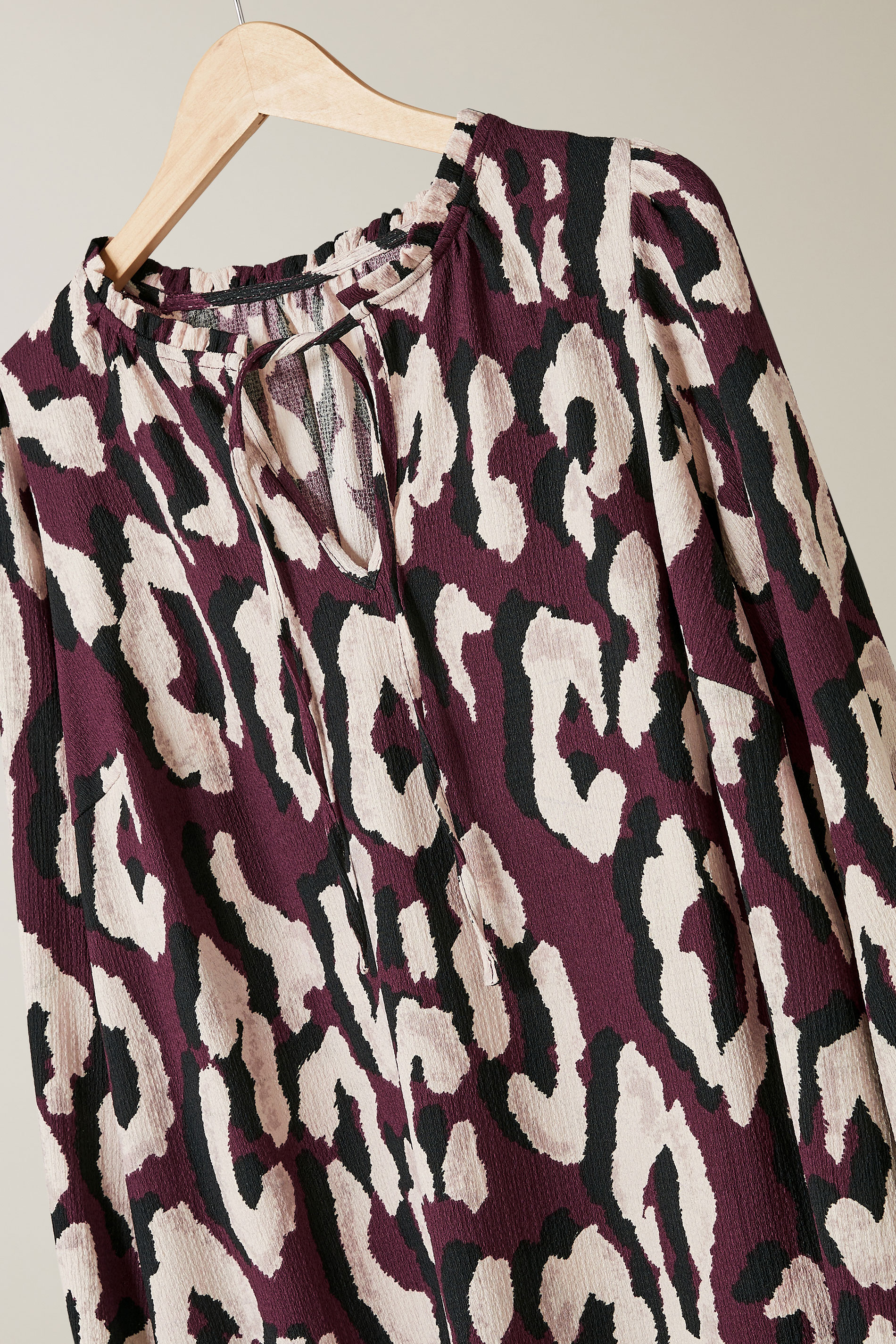 EVANS Plus Size Burgundy Red Animal Print Crepe Tie Neck Blouse | Evans 7