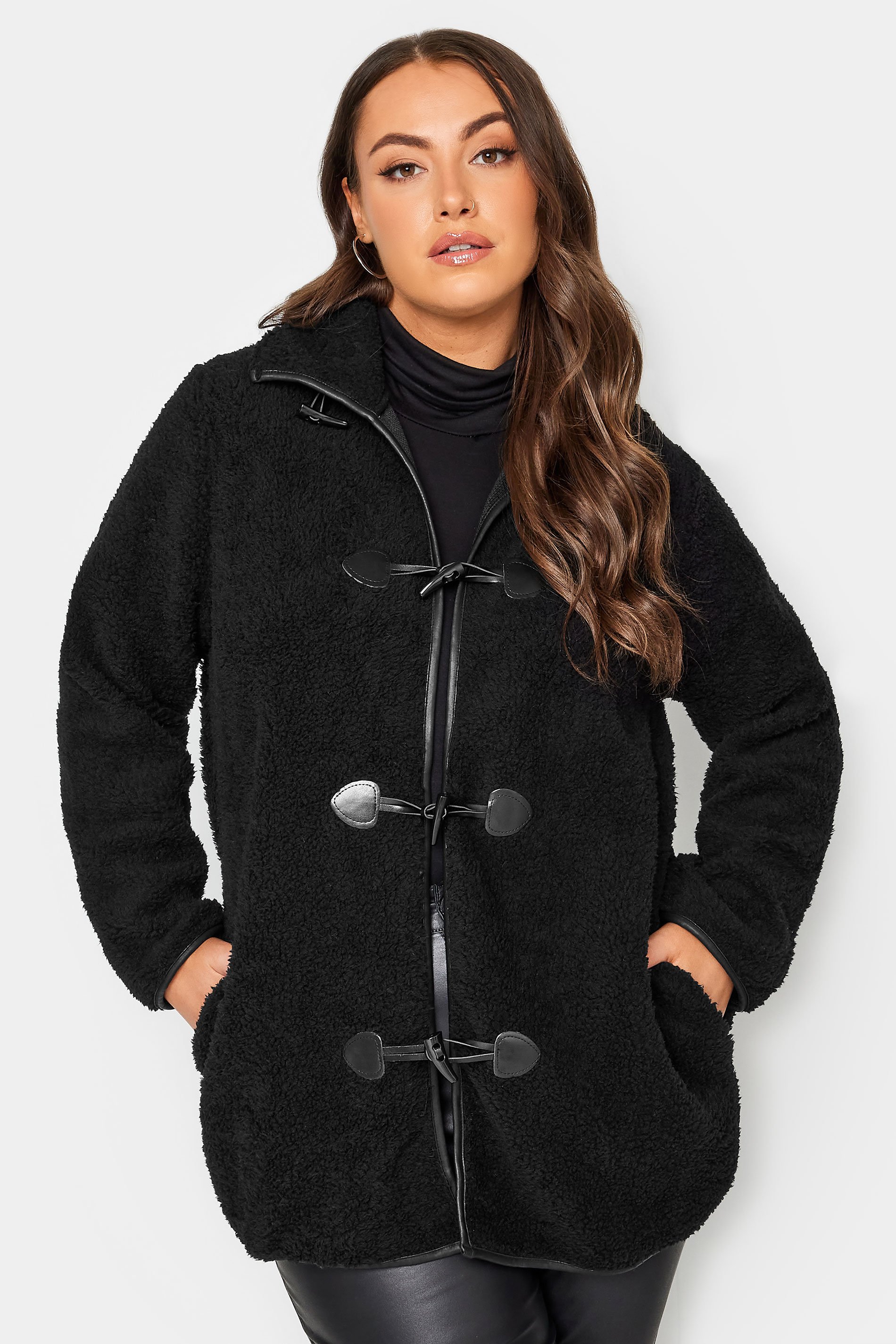 YOURS LUXURY Plus Size Black Faux Fur Toggle Jacket | Yours Clothing 1