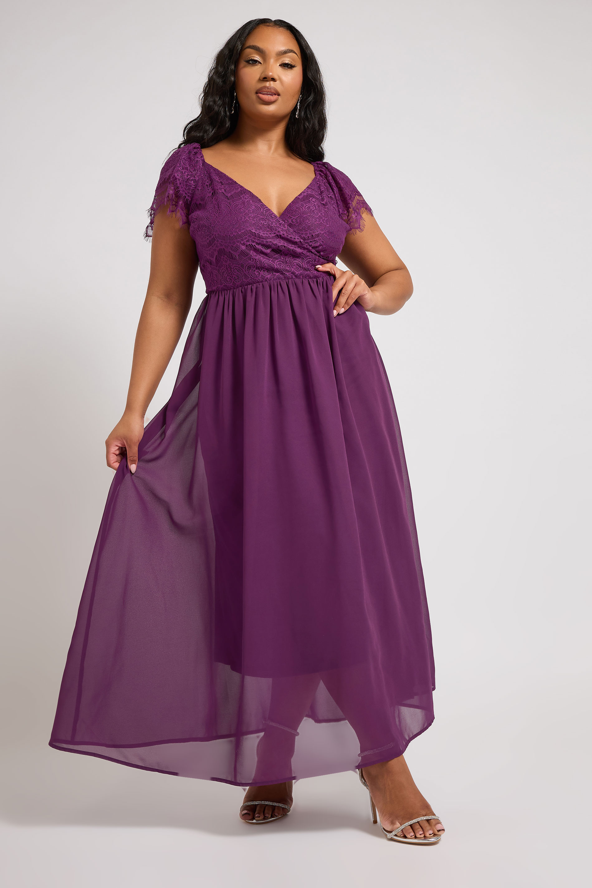 YOURS LONDON Plus Size Purple Lace Maxi Wrap Dress | Yours Clothing 3