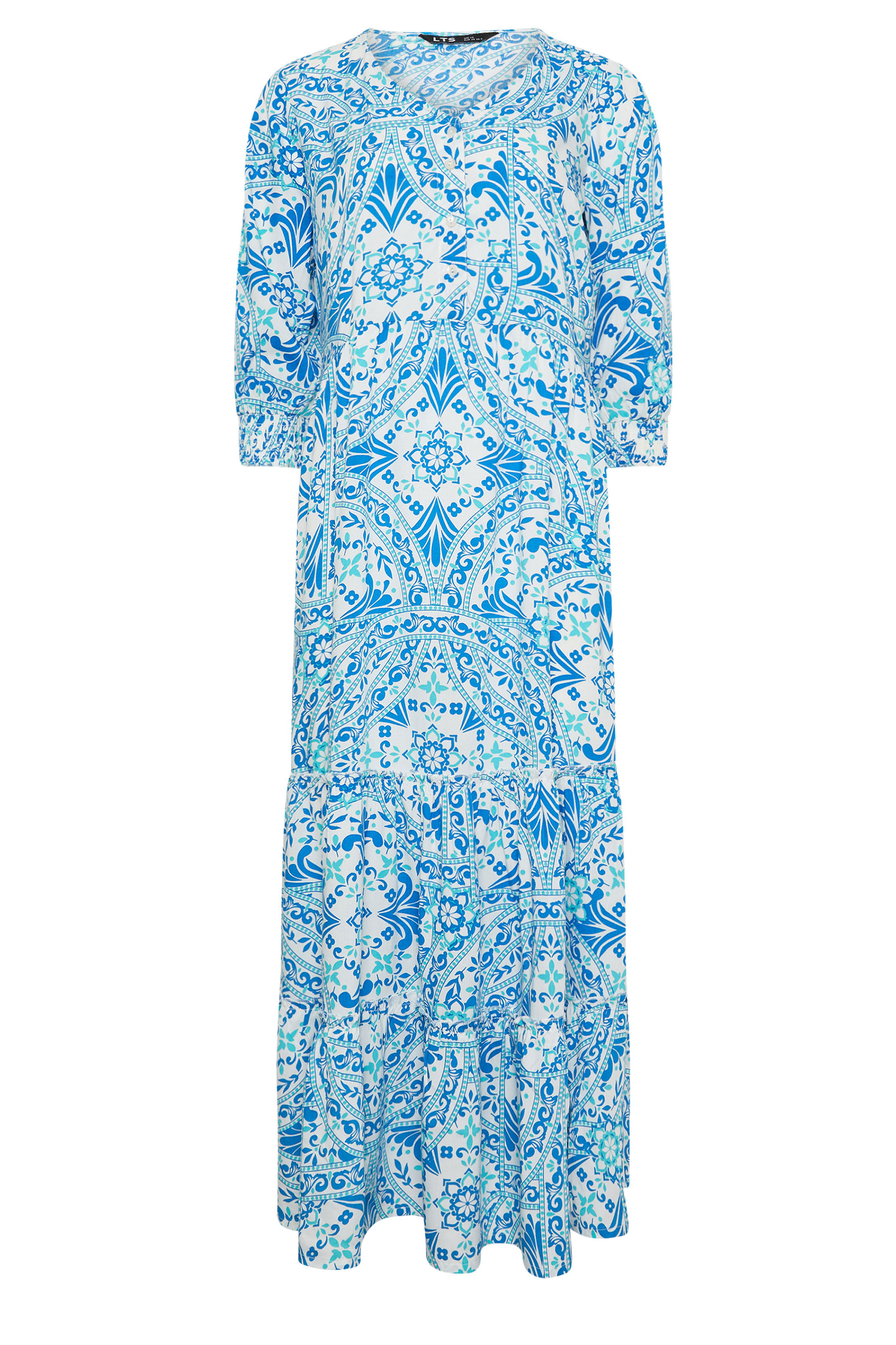 LTS Tall Maternity Blue Tile Print Tiered Midi Dress | Long Tall Sally 5