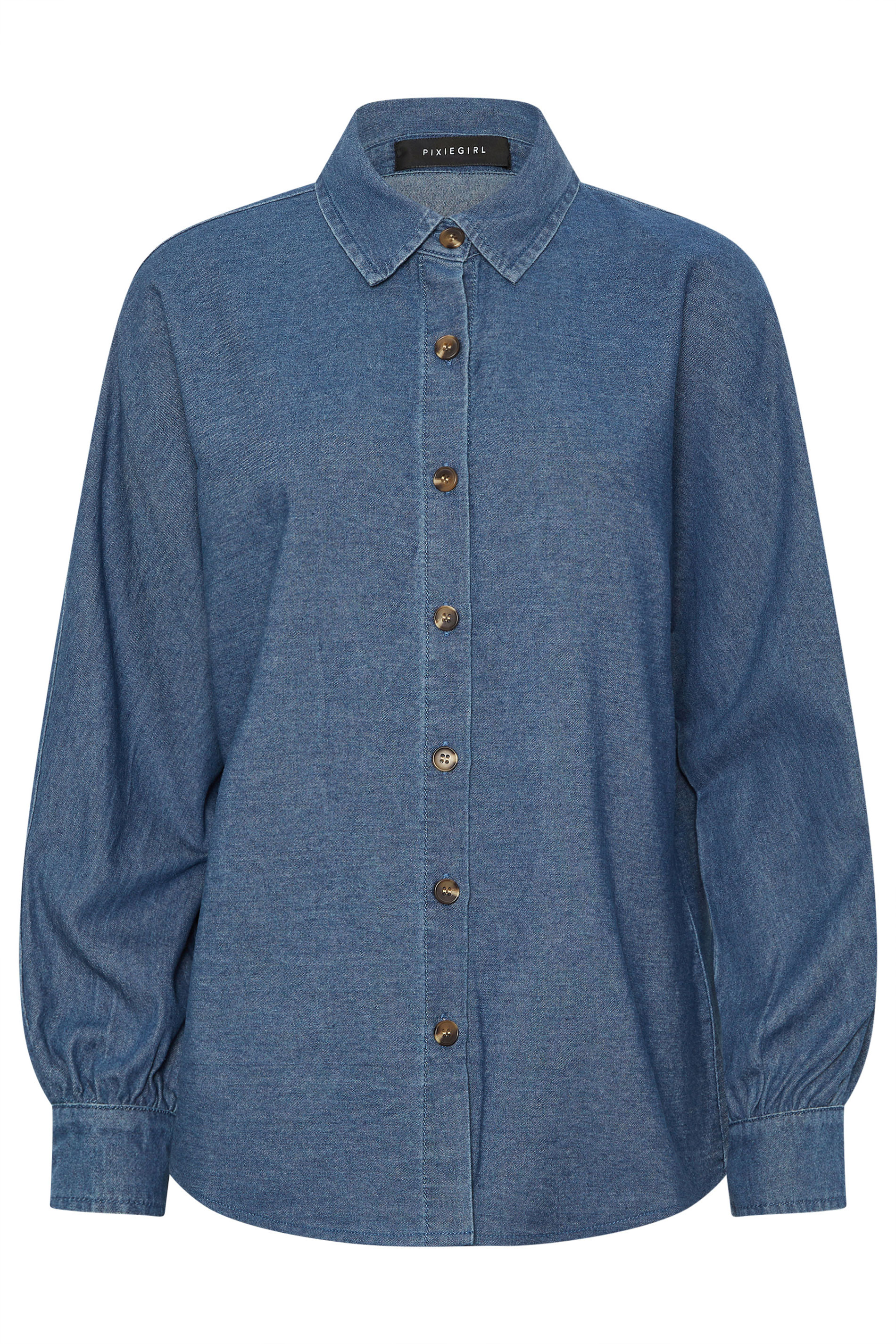 PixieGirl Petite Women's Mid Blue Oversized Denim Shirt | PixieGirl 7