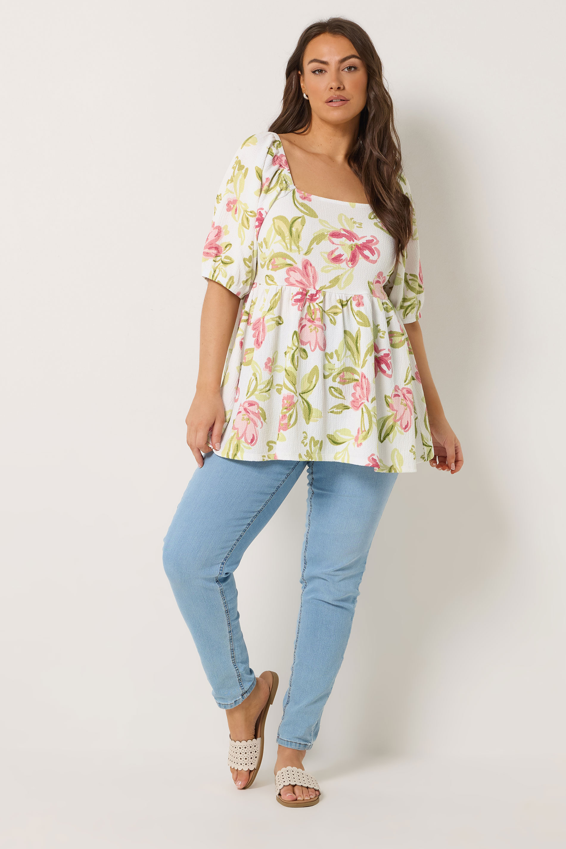 YOURS Plus Size White Floral Peplum Top | Yours Clothing 4