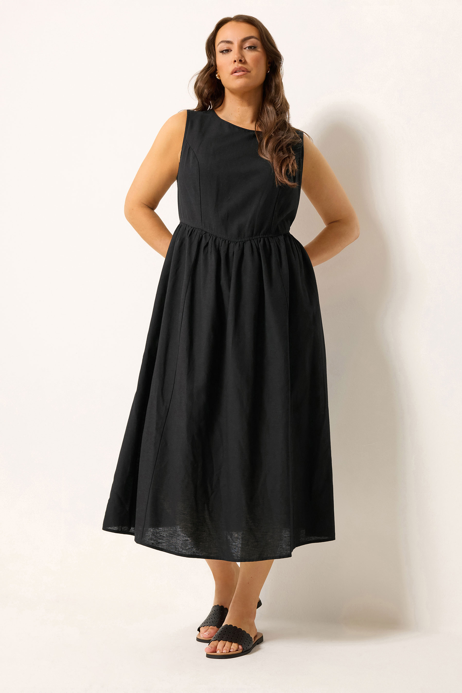 YOURS Plus Size Black Linen Midi Dress | Yours Clothing 3