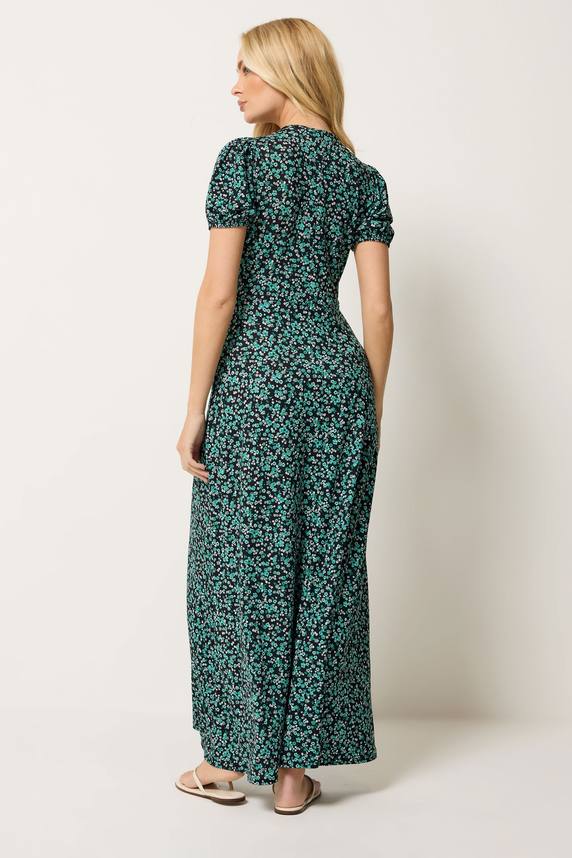 M&Co Teal Green Ditsy Floral Print Wrap Dress | M&Co 2