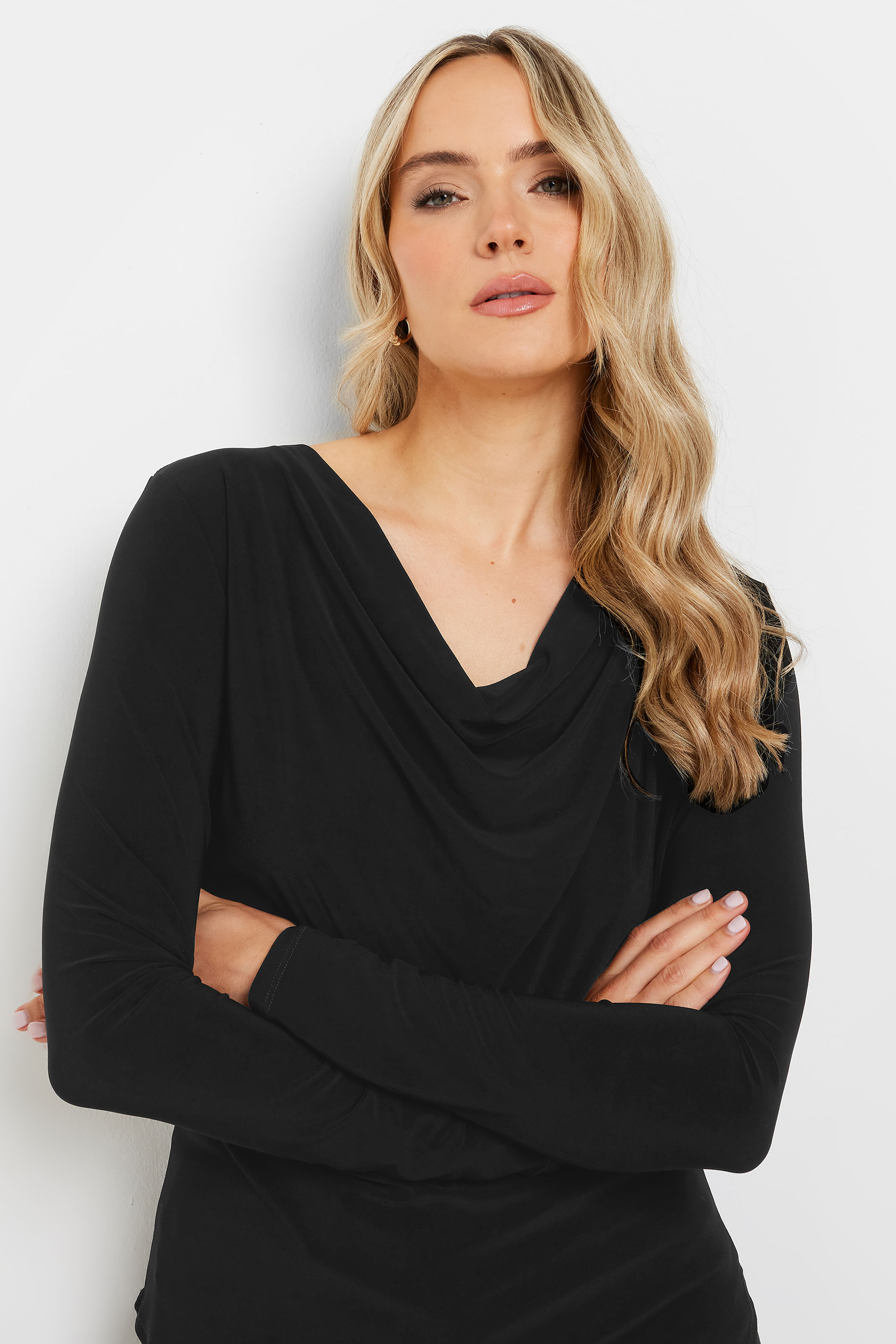 LTS Tall Black Cowl Neck Asymmetric Top | Long Tall Sally 5