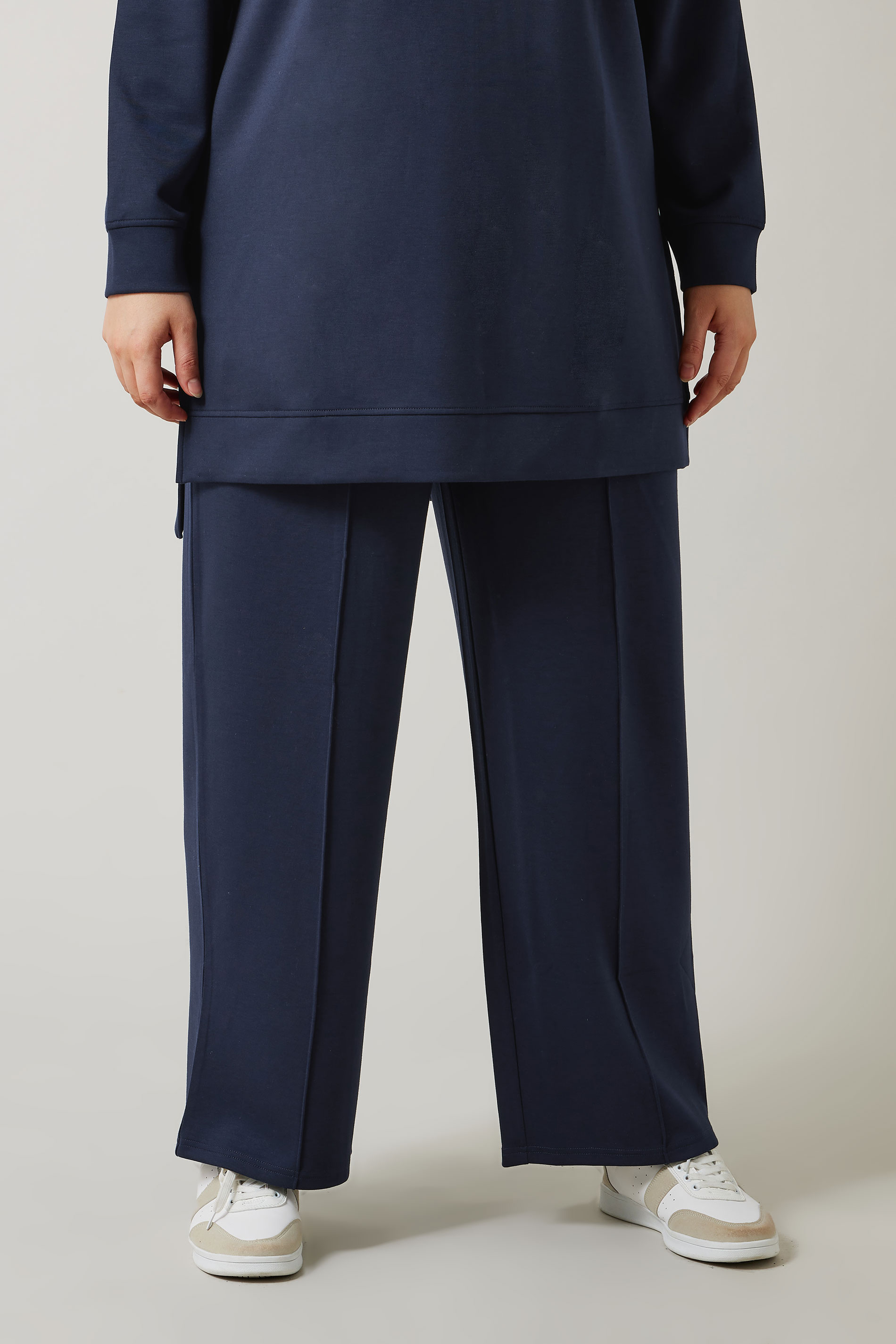 EVANS Plus Size Navy Blue Luxe Wide Leg Joggers | Evans 1