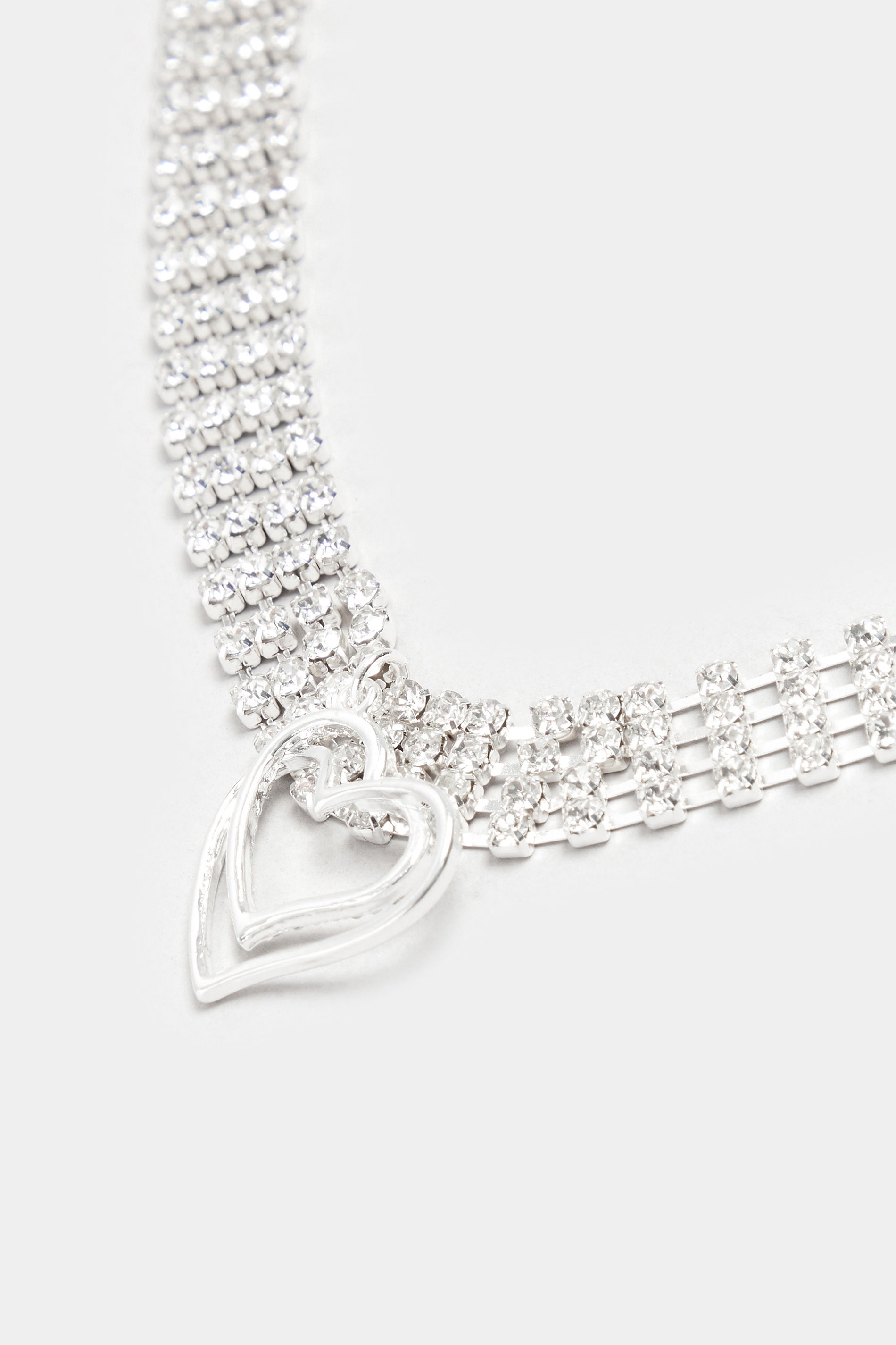 Silver Tone Diamante Heart Pendant Choker | Yours Clothing  2