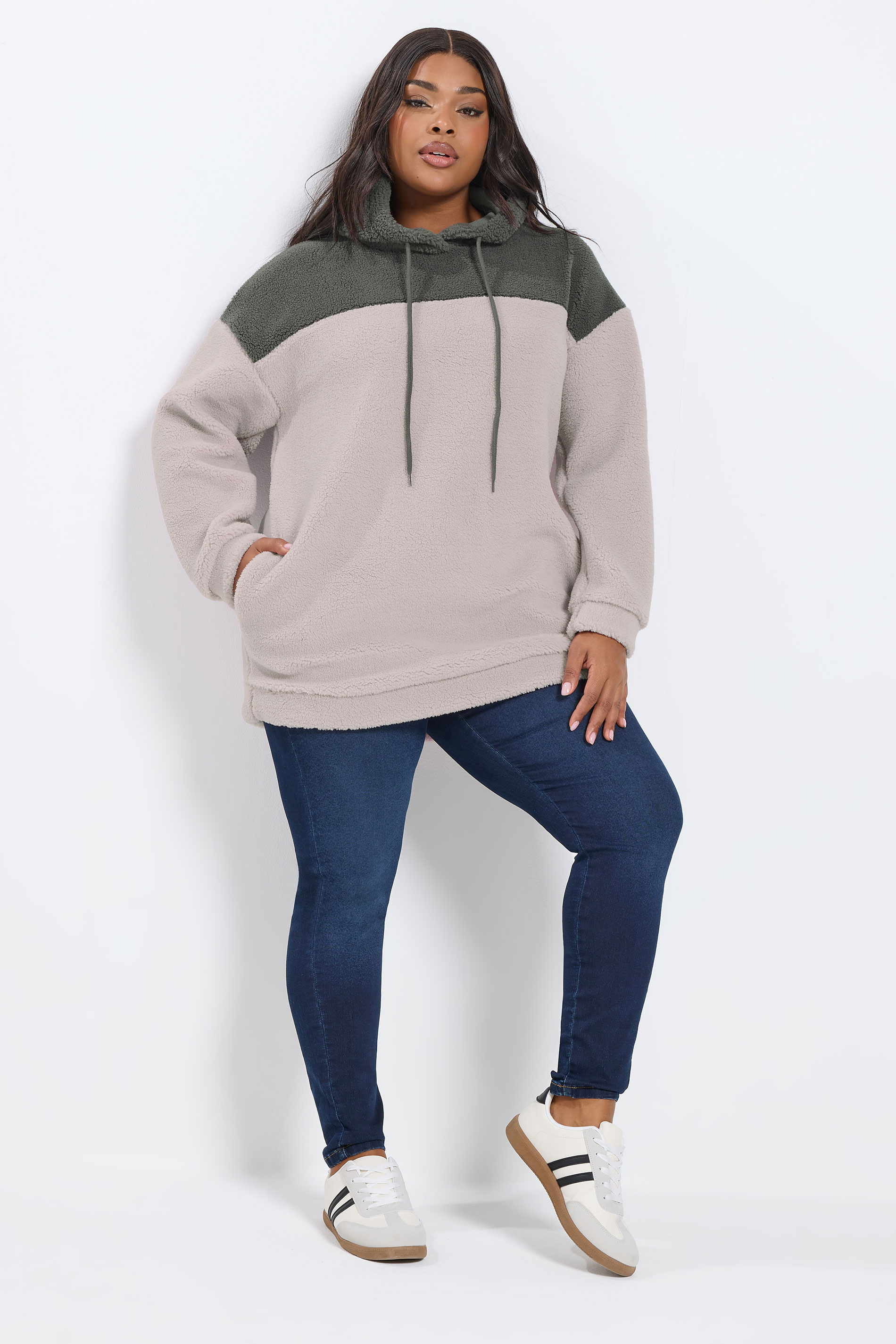 YOURS Plus Size Grey & Purple Colourblock Teddy Fleece Hoodie | Yours Clothing  1
