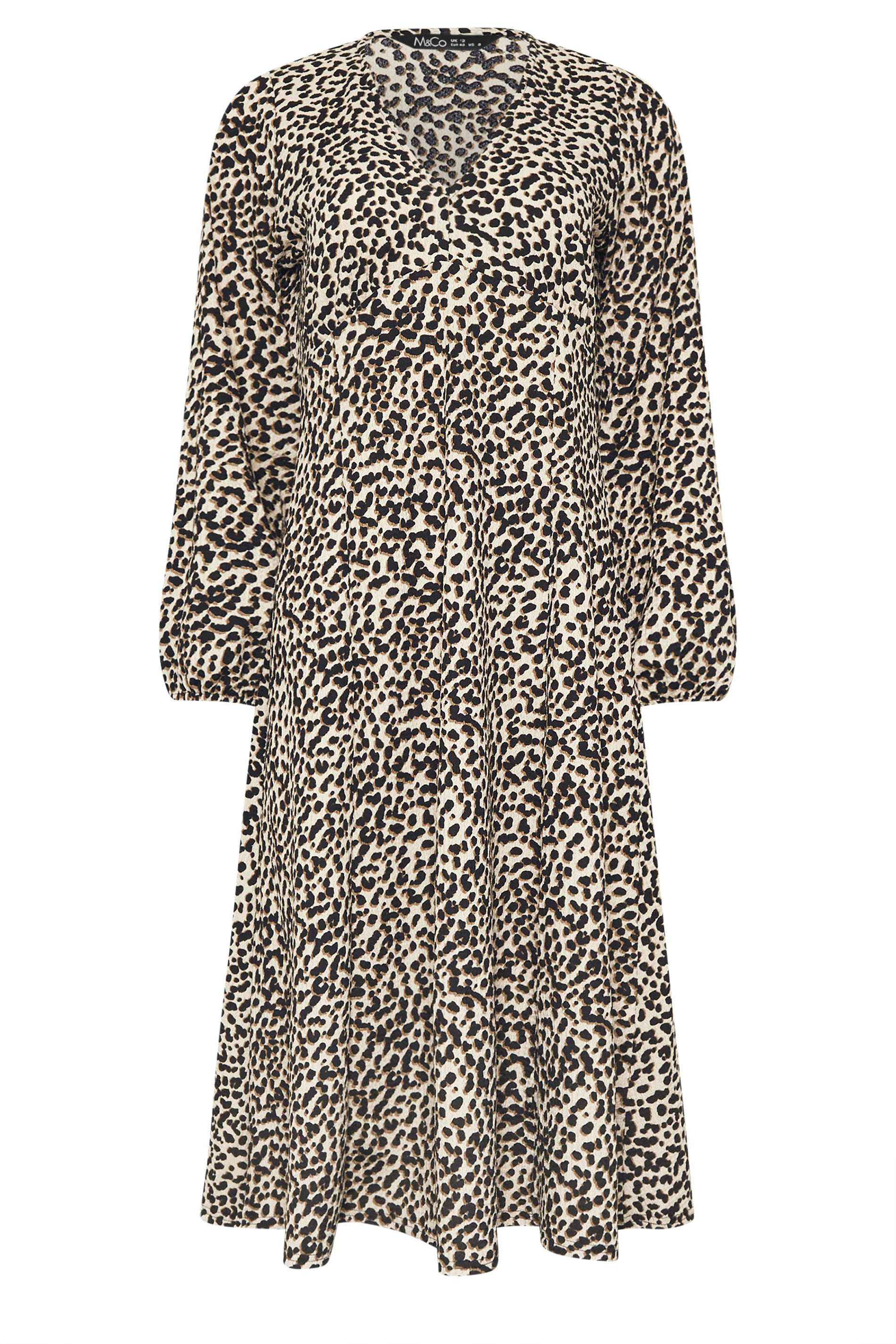 M&Co Natural Brown Animal Print Long Sleeve Midi Dress | M&Co