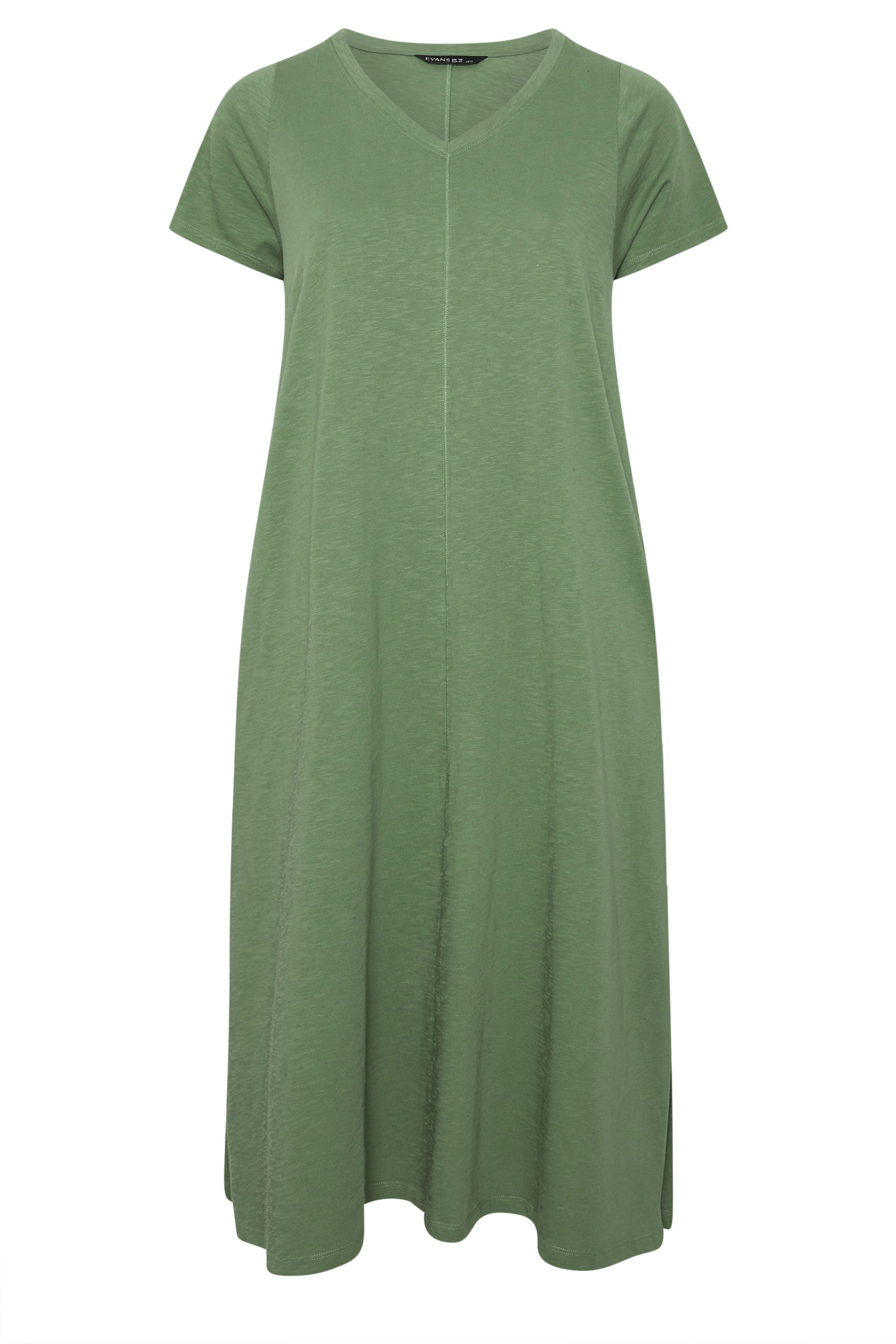 EVANS Plus Size 2 Pack Black & Khaki Green Cotton Dresses | Evans 9
