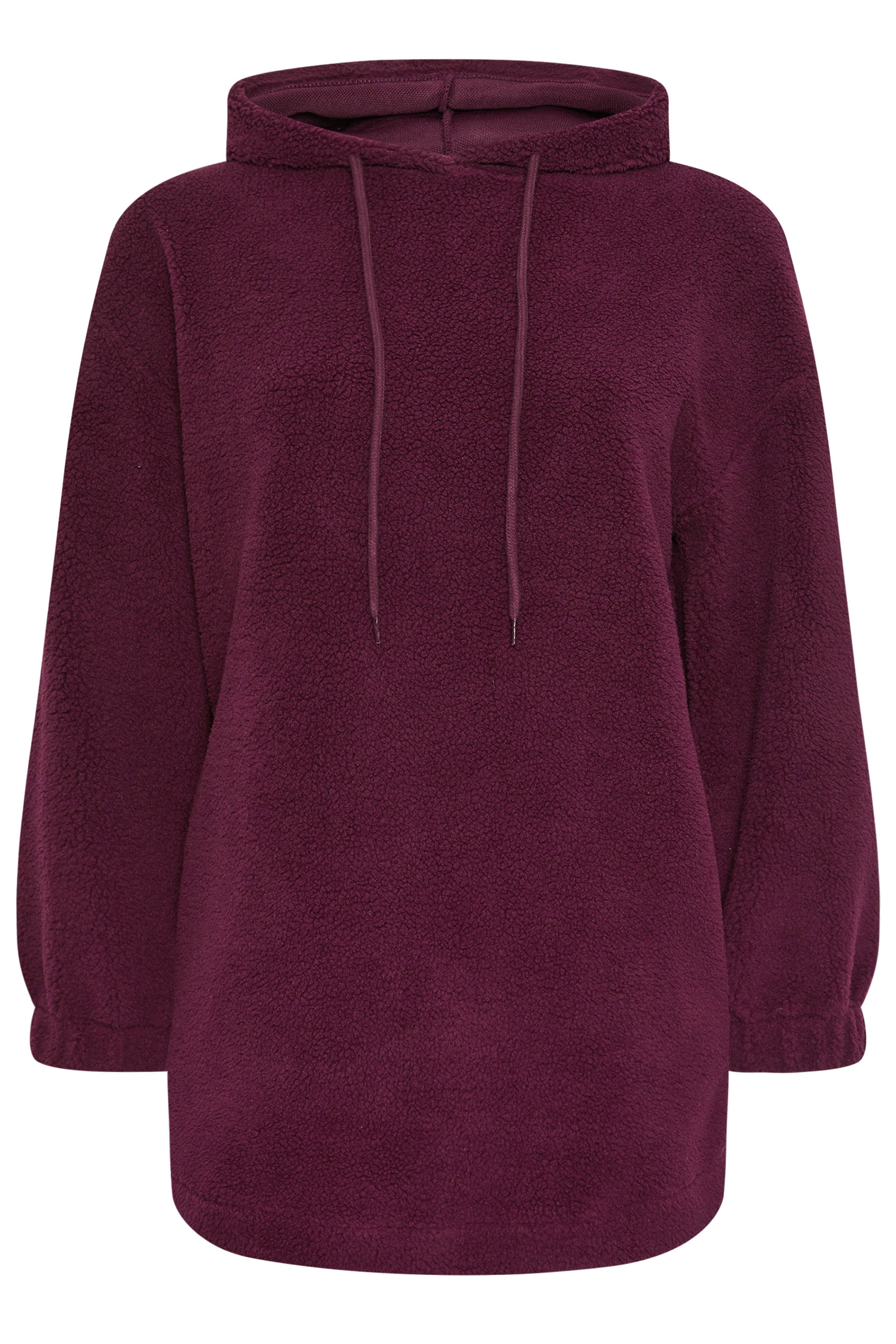 YOURS Plus Size Burgundy Red Teddy Fleece Hoodie | Yours Clothing  5