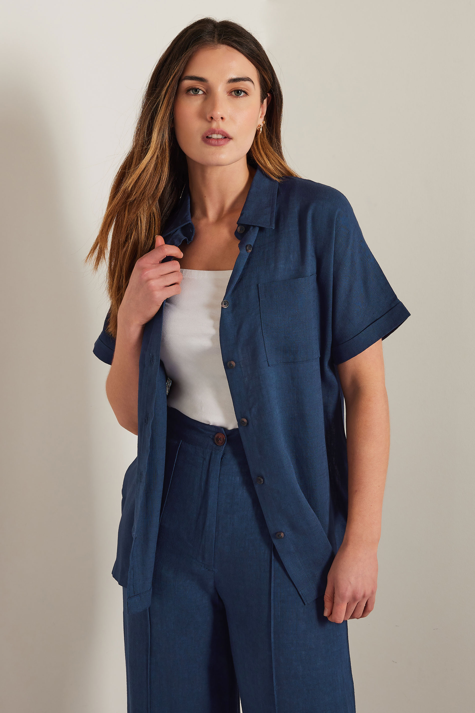 LTS Tall Navy Blue Linen Oversized Short Sleeve Shirt | Long Tall Sally 8
