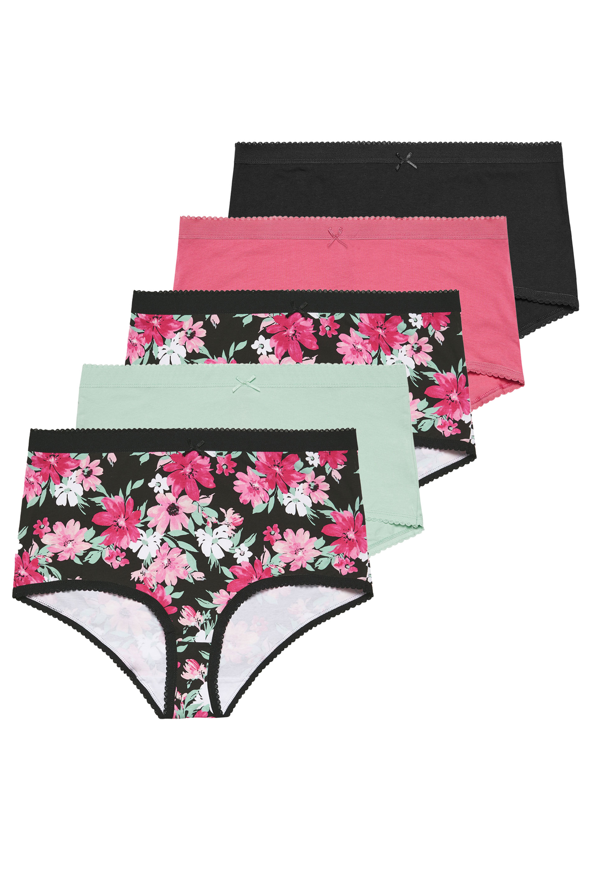 YOURSET Plus Size 5 PACK Black Floral Print Full Briefs | Yours Clothing 3