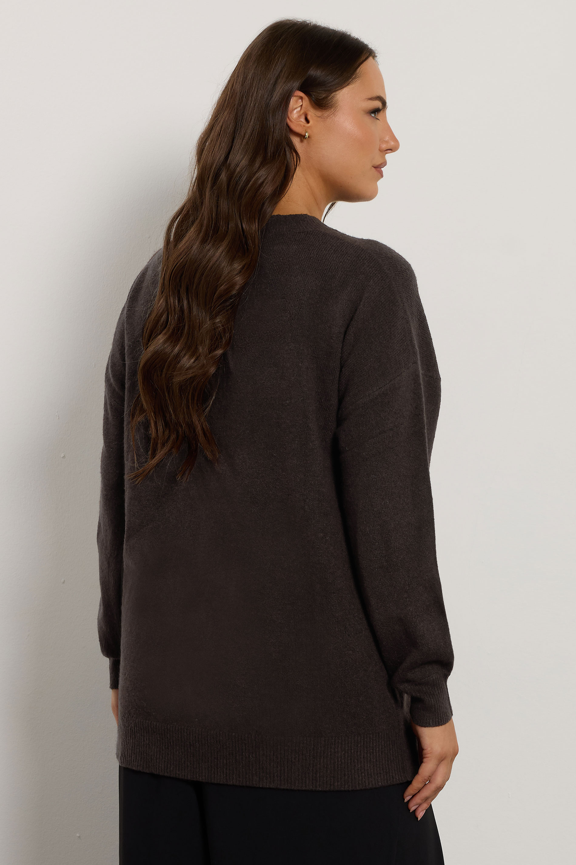 EVANS Plus Size Chocolate Brown Button Detail Jumper  2
