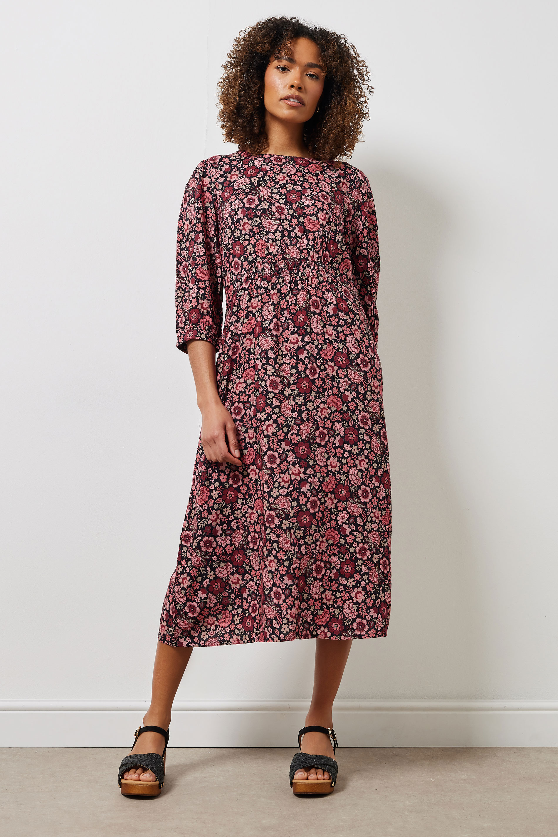 knee length dresses for ladies Maisie Ditsy Floral Shirred Midi Dress main image 0