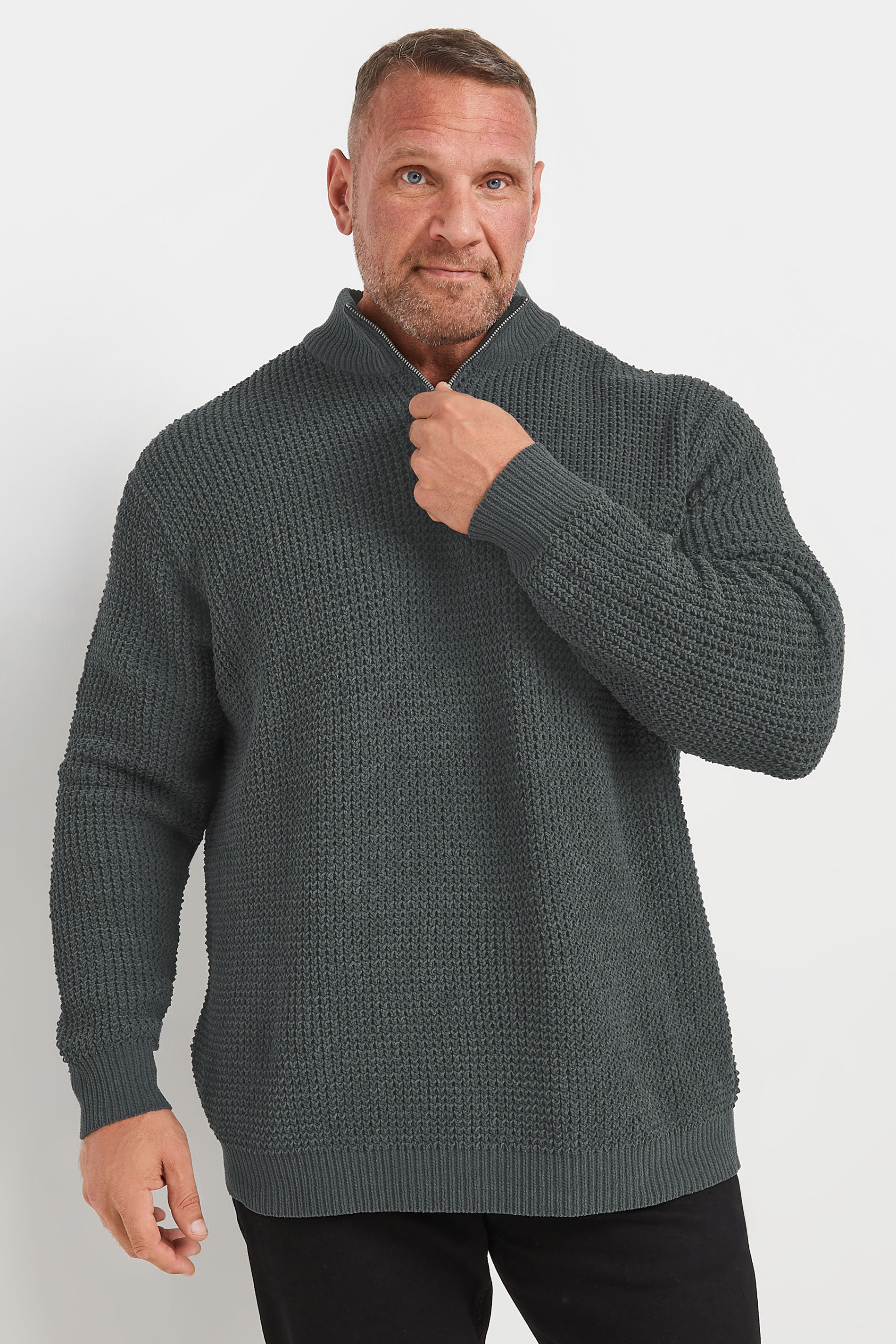BadRhino Big & Tall Grey Chenille Quarter Zip Jumper | BadRhino 3