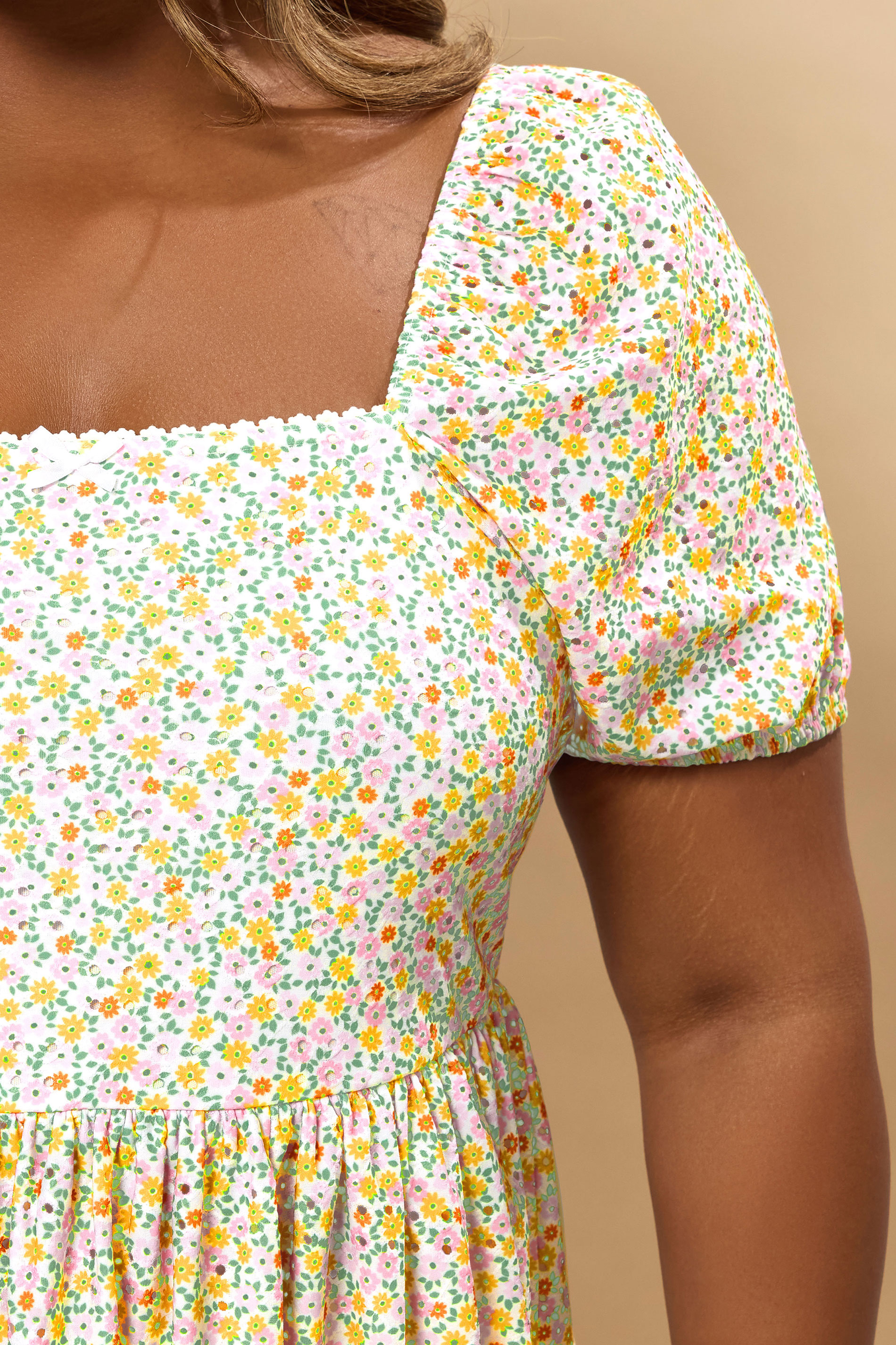 YOURS Plus Size Orange Floral Broderie Anglaise Peplum Top | Yours Clothing 4