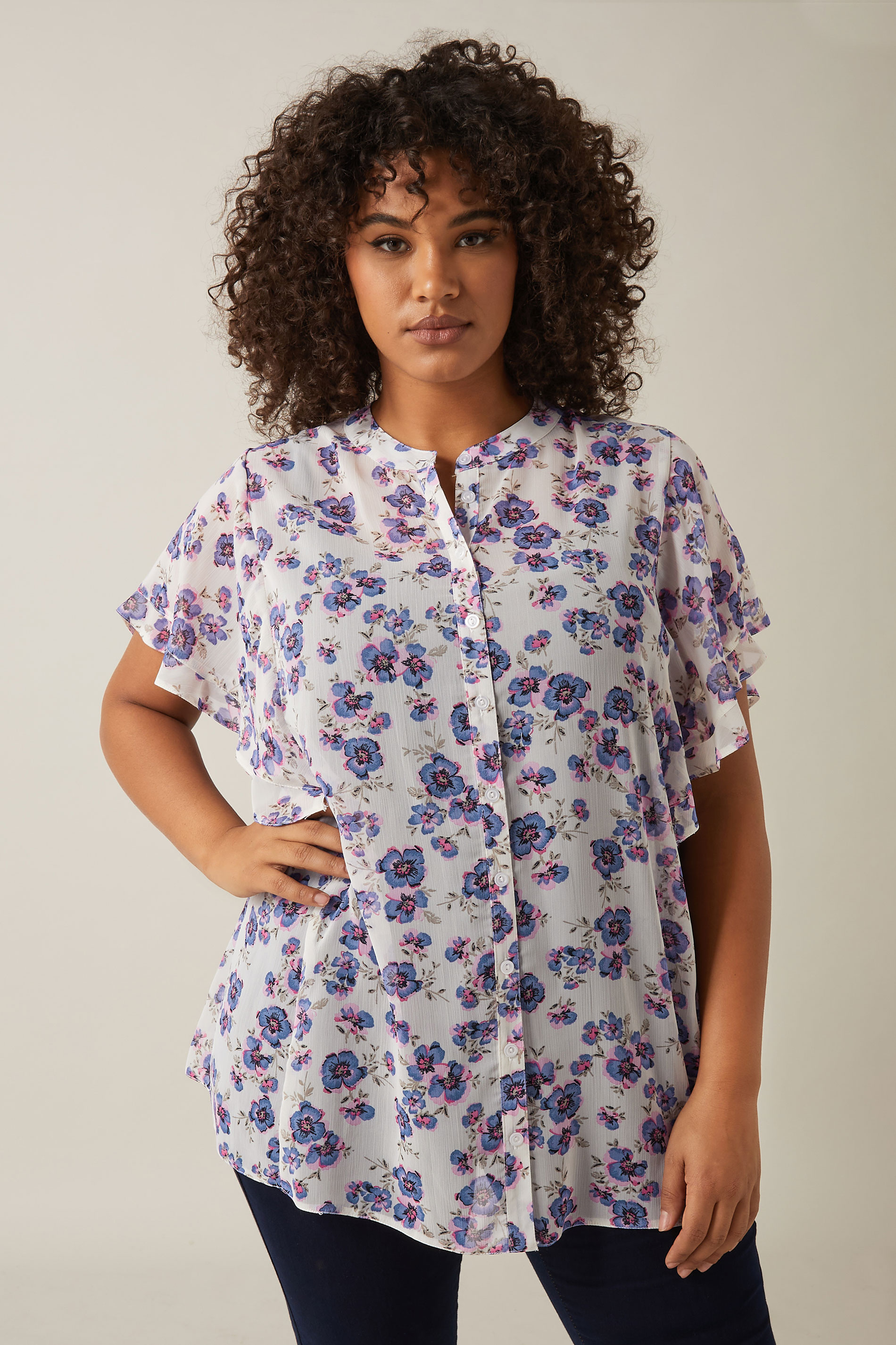 EVANS Plus Size Purple & White Floral Print Blouse | Evans  3
