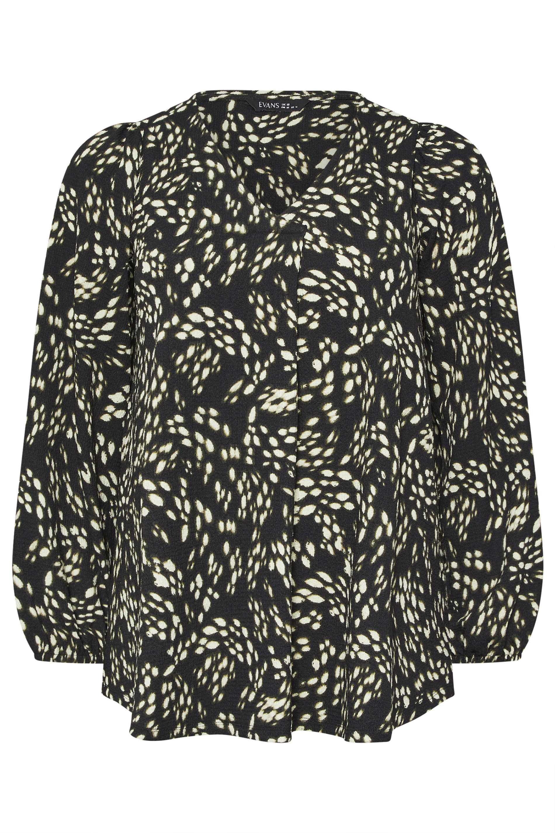 EVANS Plus Size Black Abstract Print Pleat Front Blouse | Evans 5