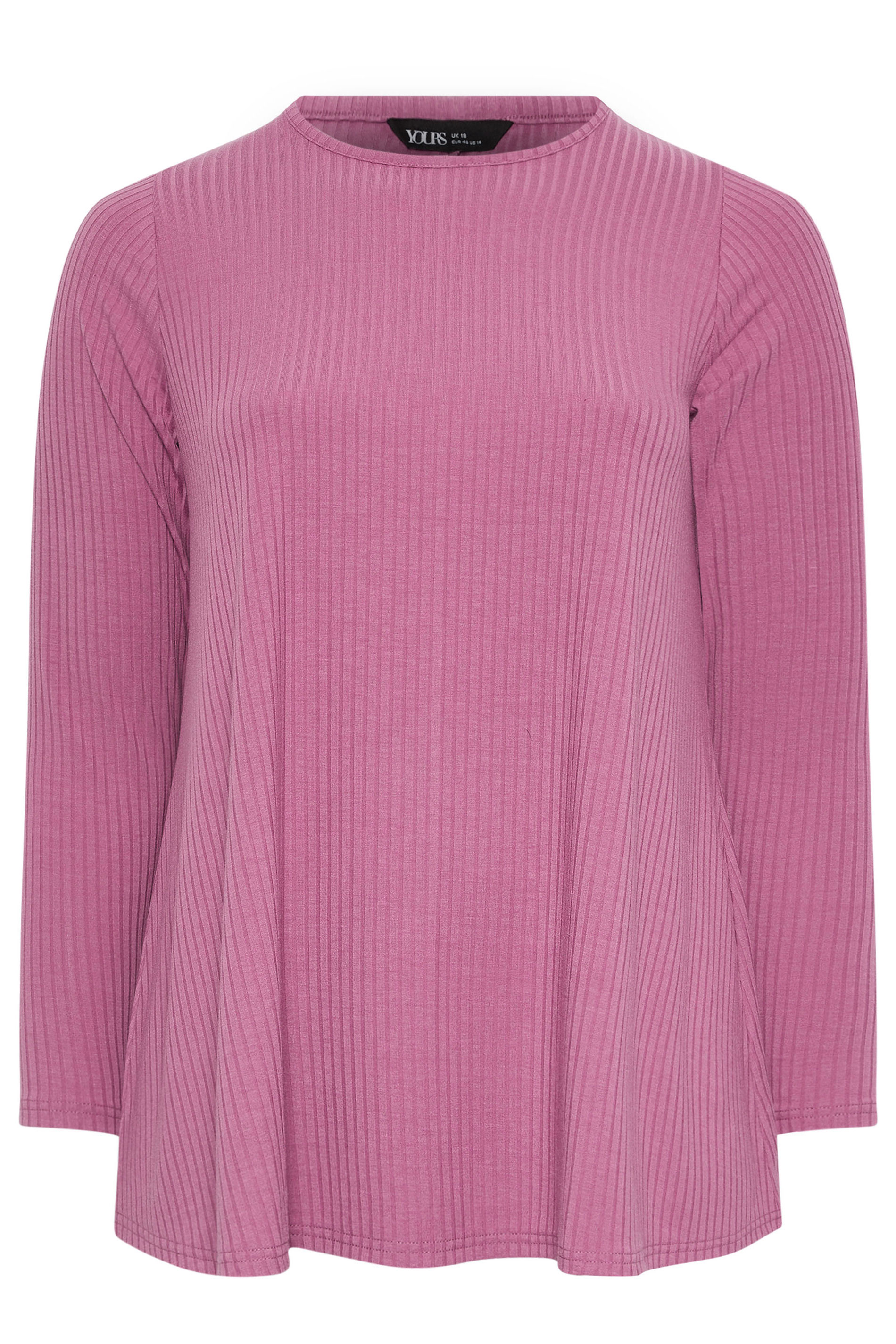 YOURS Plus Size Pink Ribbed Swing T-Shirt | Yours Clothing 5