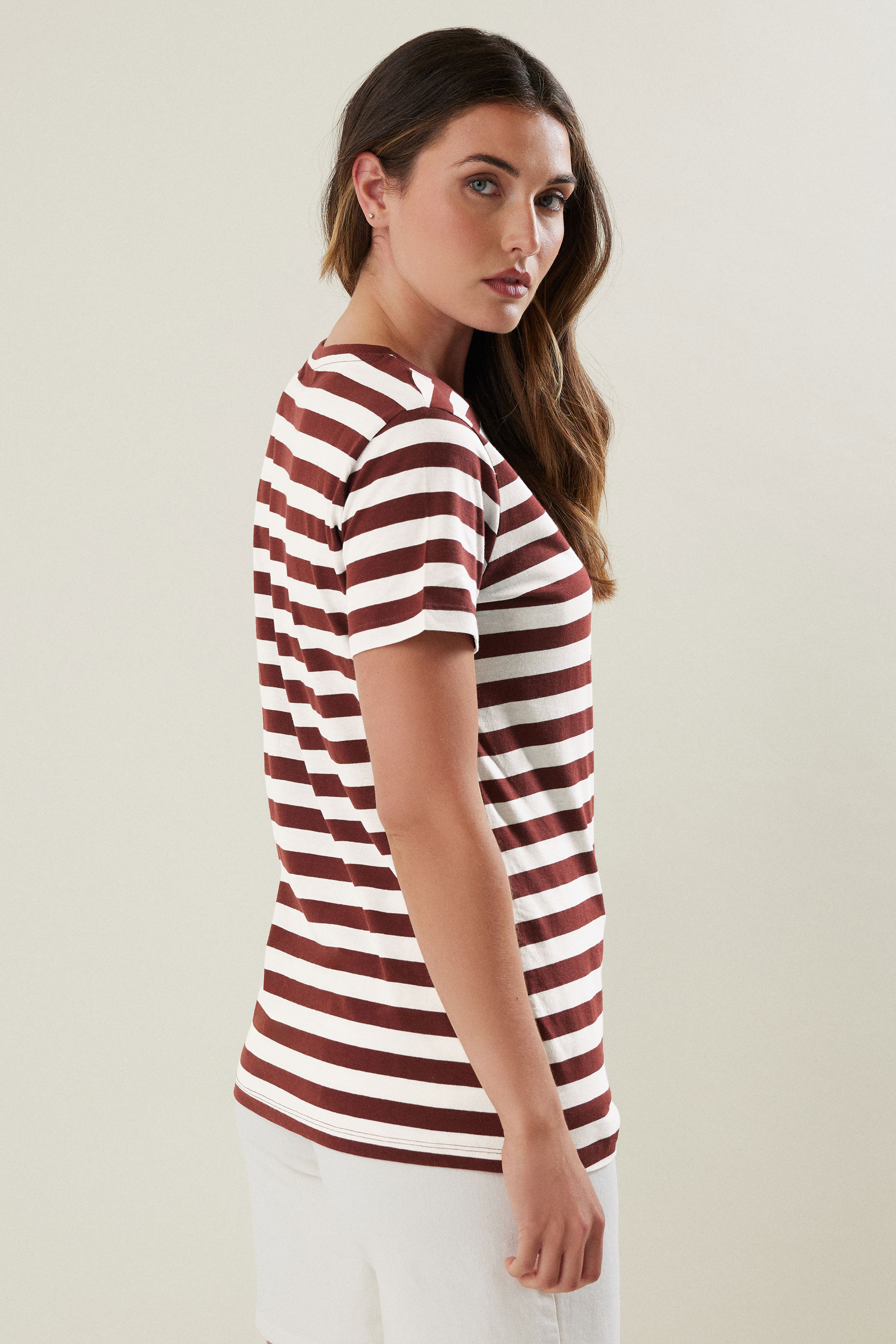 LTS Tall Burgundy Red Striped Cotton T-shirt | Long Tall Sally 2