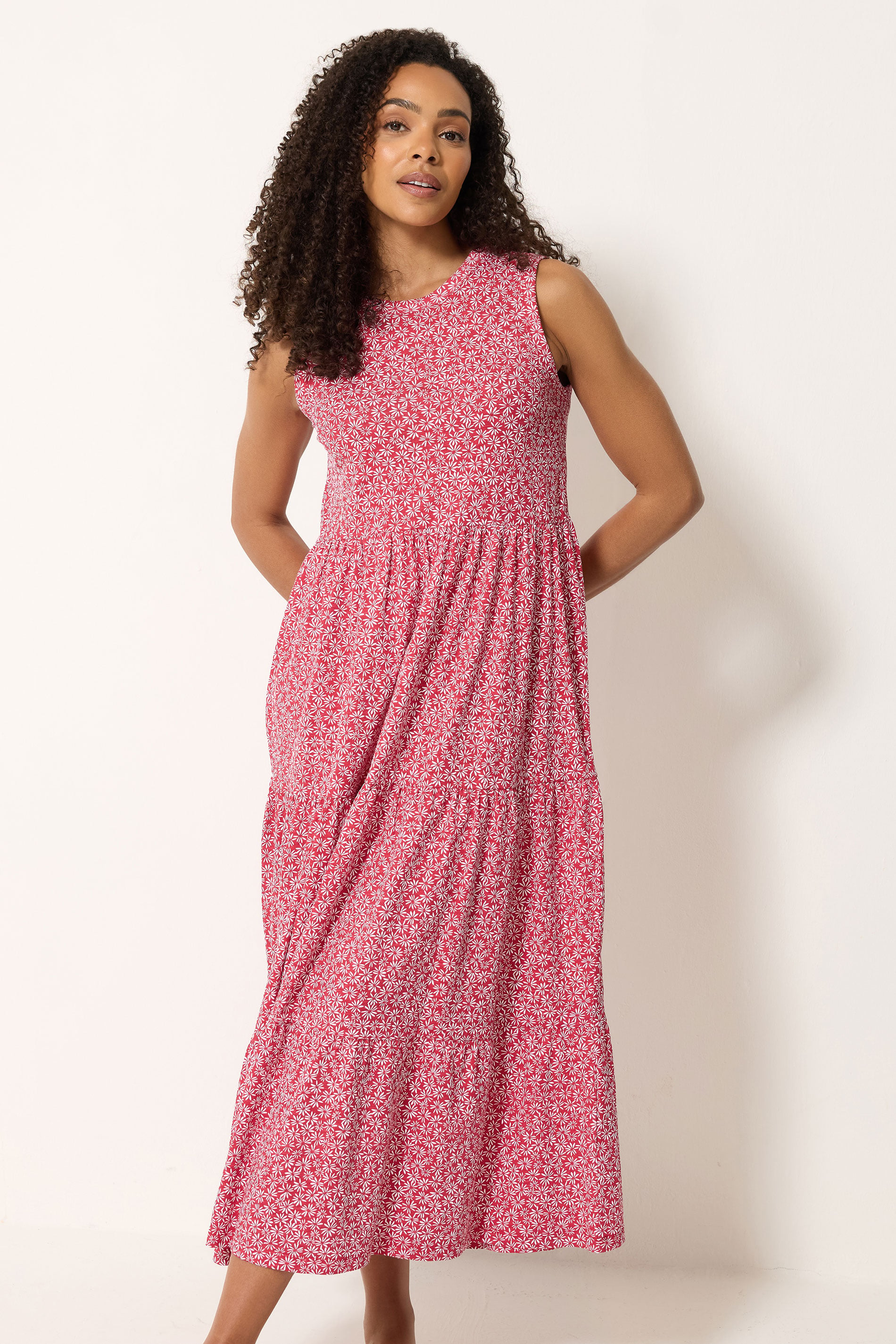 M&Co Red Floral Cotton Tiered Maxi Dress | M&Co 2