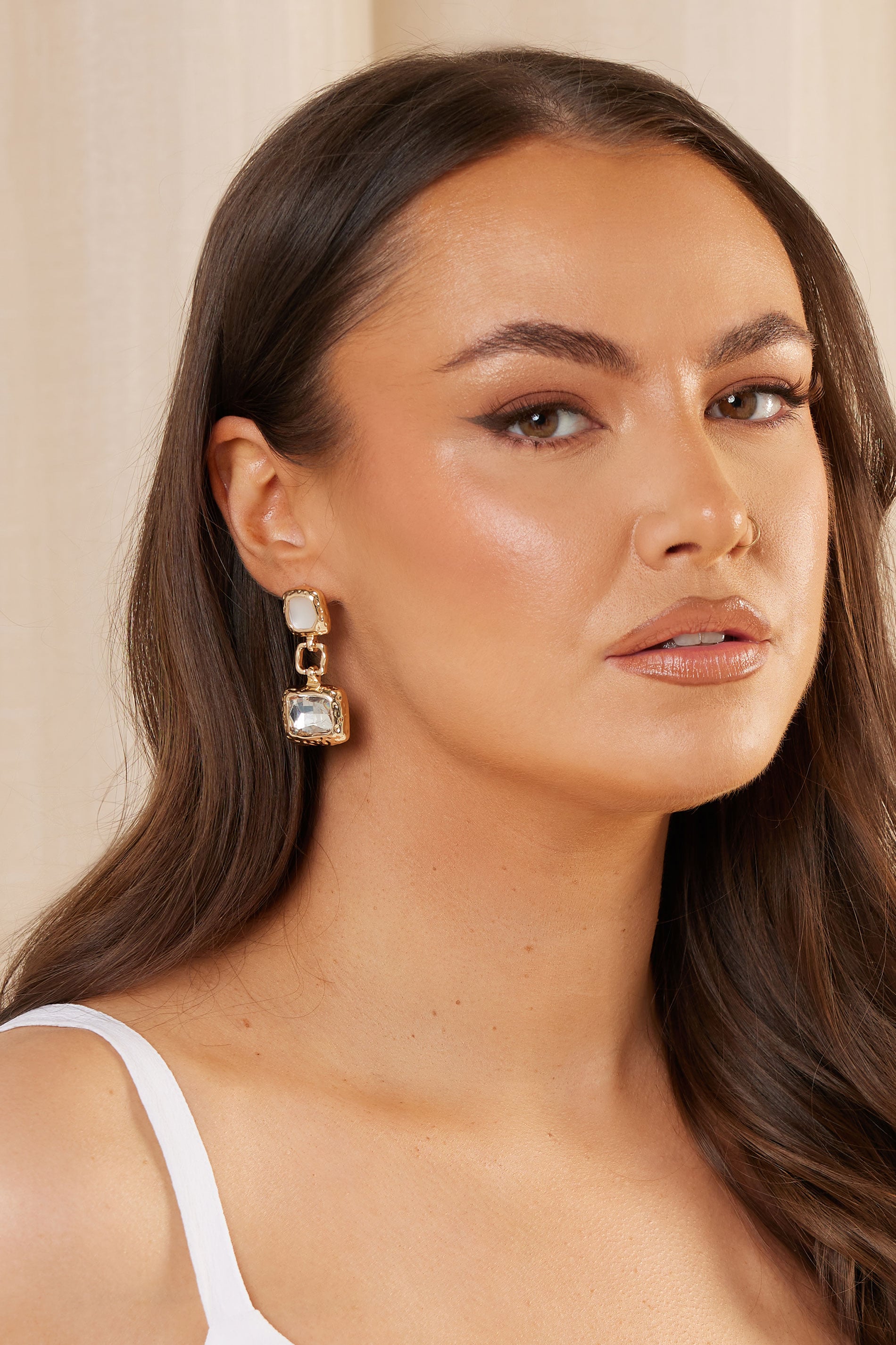 Women's Gold Yours Tone Diamante Drop Earrings Size One Size