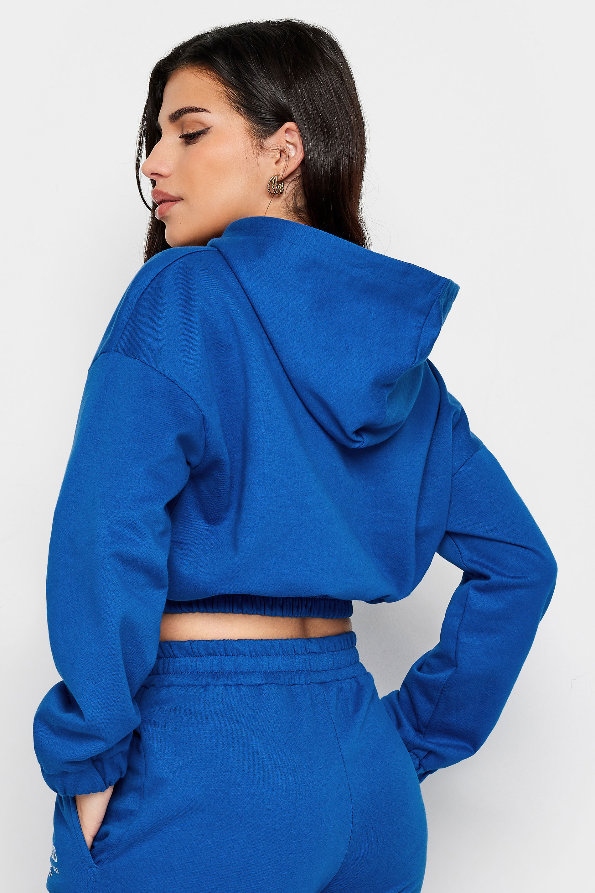 PixieGirl Petite Womens Cobalt Blue 'Los Angeles' Slogan Cotton Cropped Hoodie | PixieGirl  4