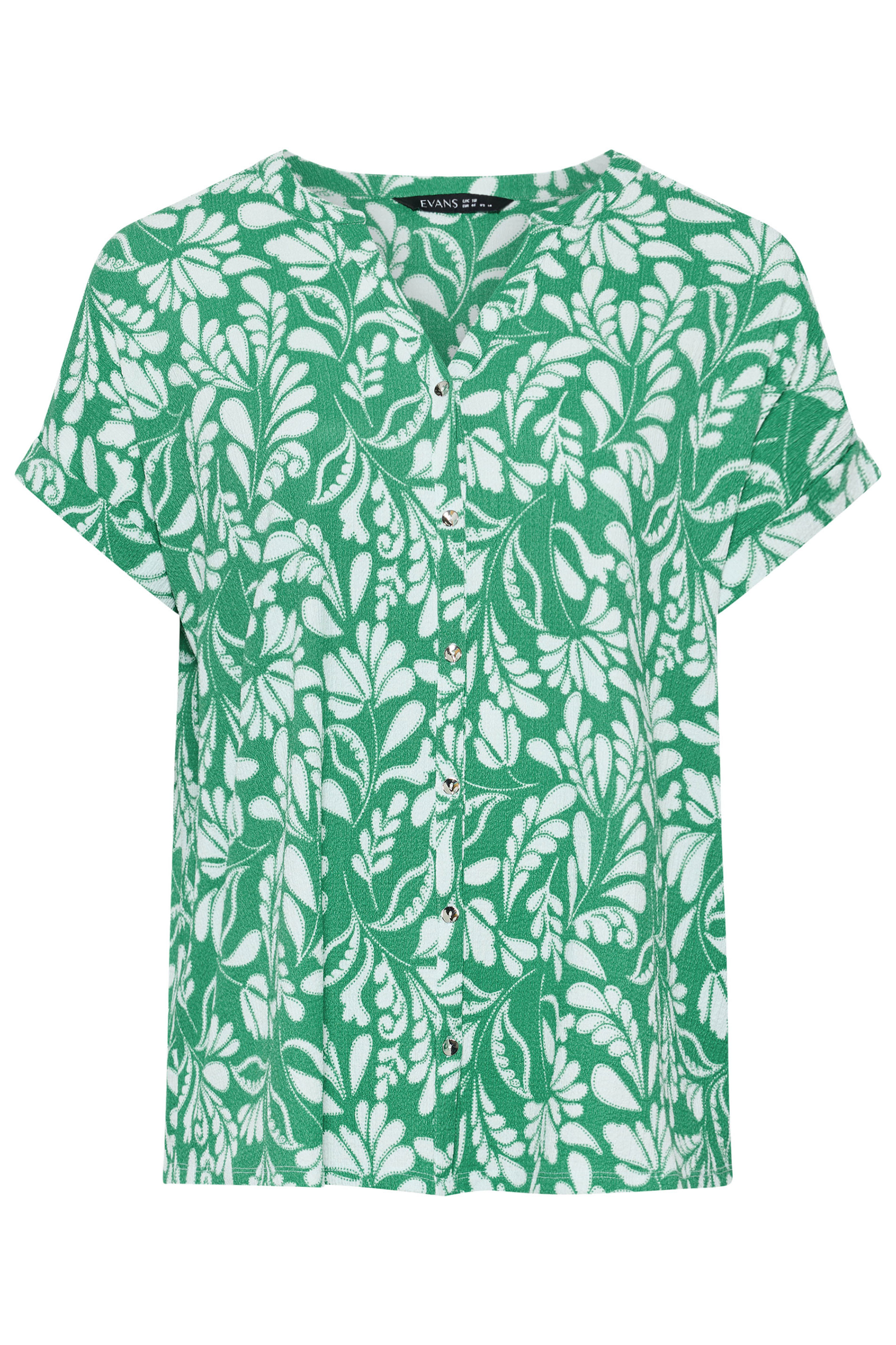 EVANS Plus Size Green Leaf Print Notch Neck Top | Evans  5