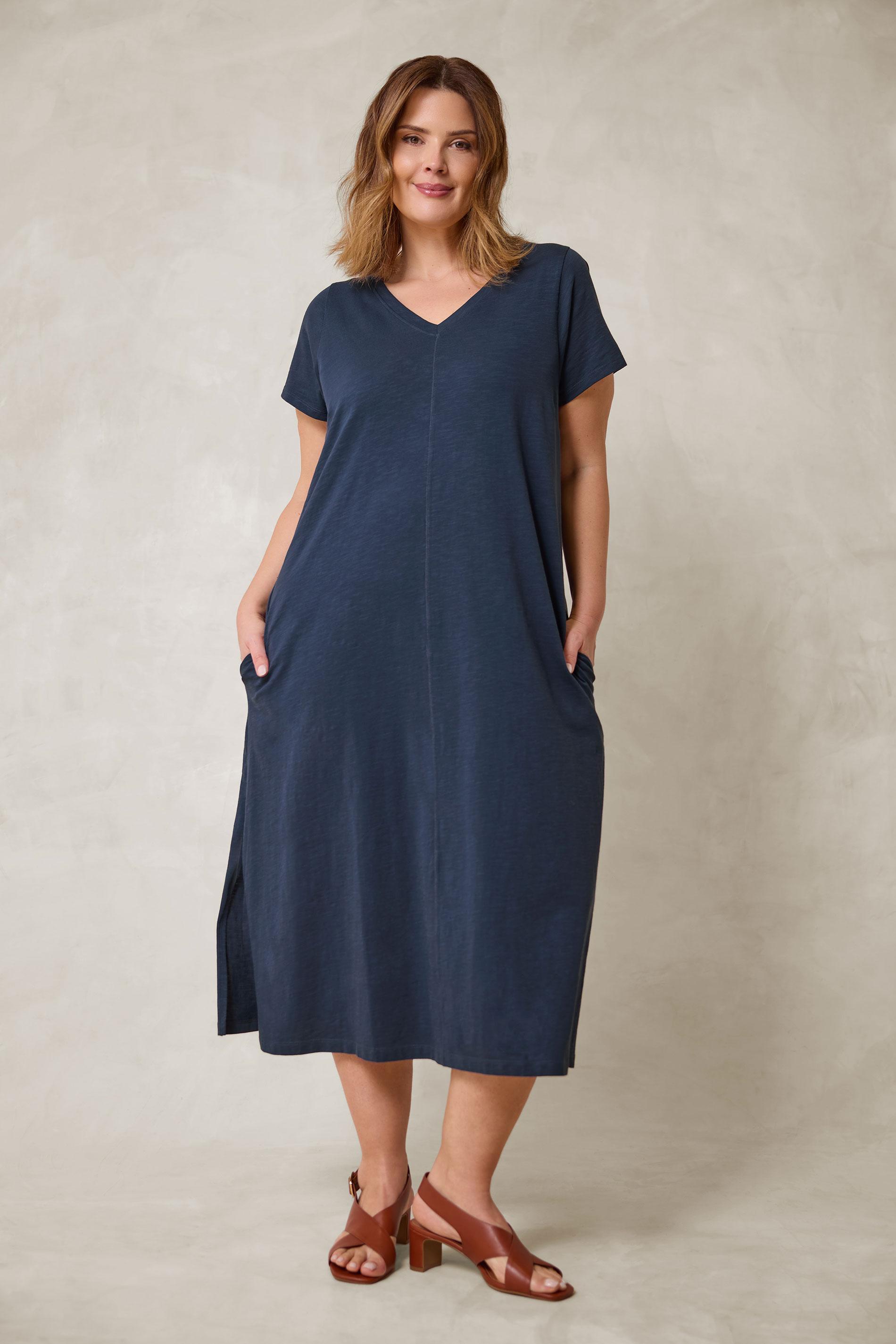 EVANS Plus Size Navy Blue Premium Cotton Dress | Evans 3