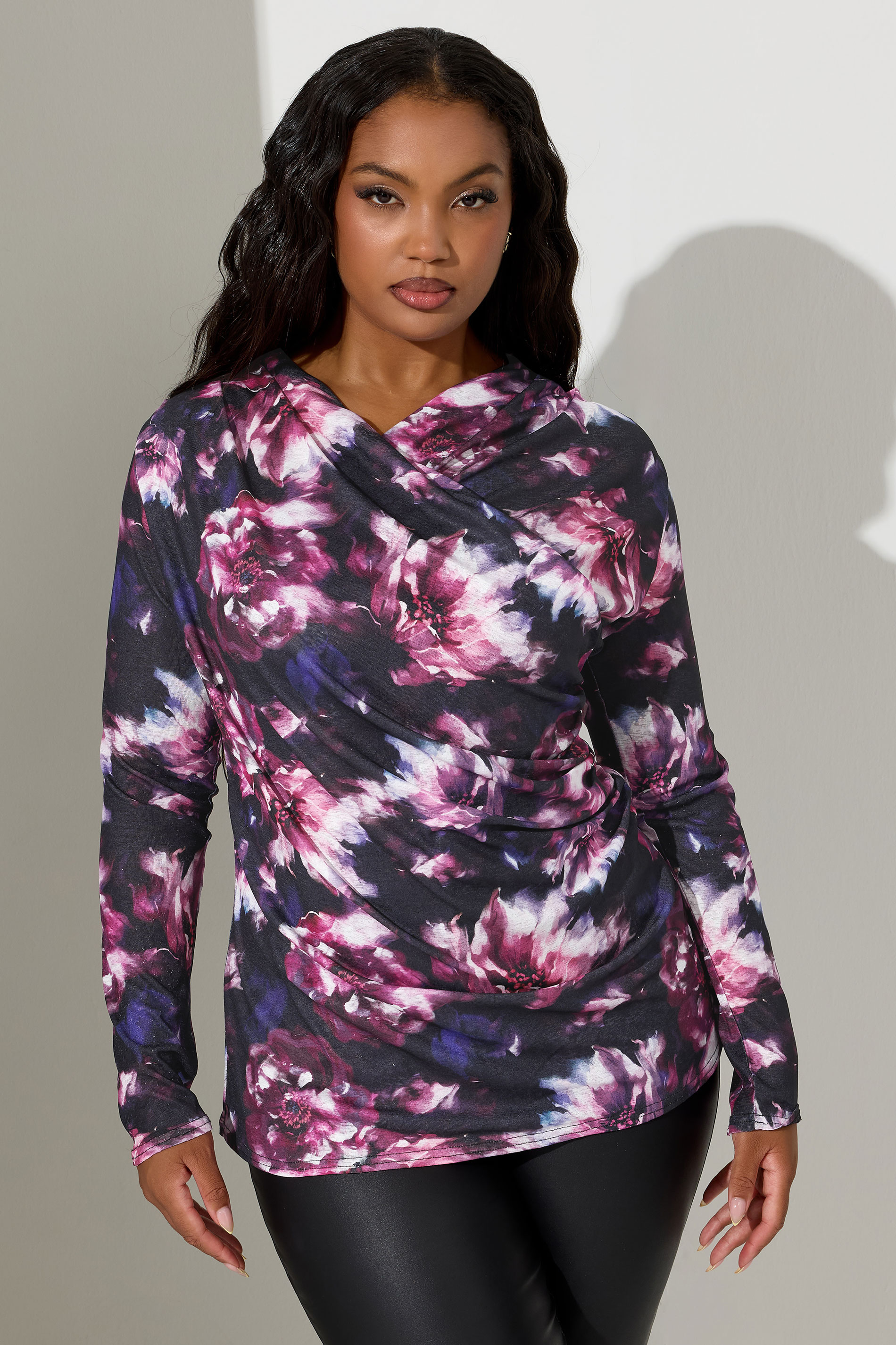 YOURS LONDON Plus Size Purple Floral Print Wrap Top | Yours Clothing 3