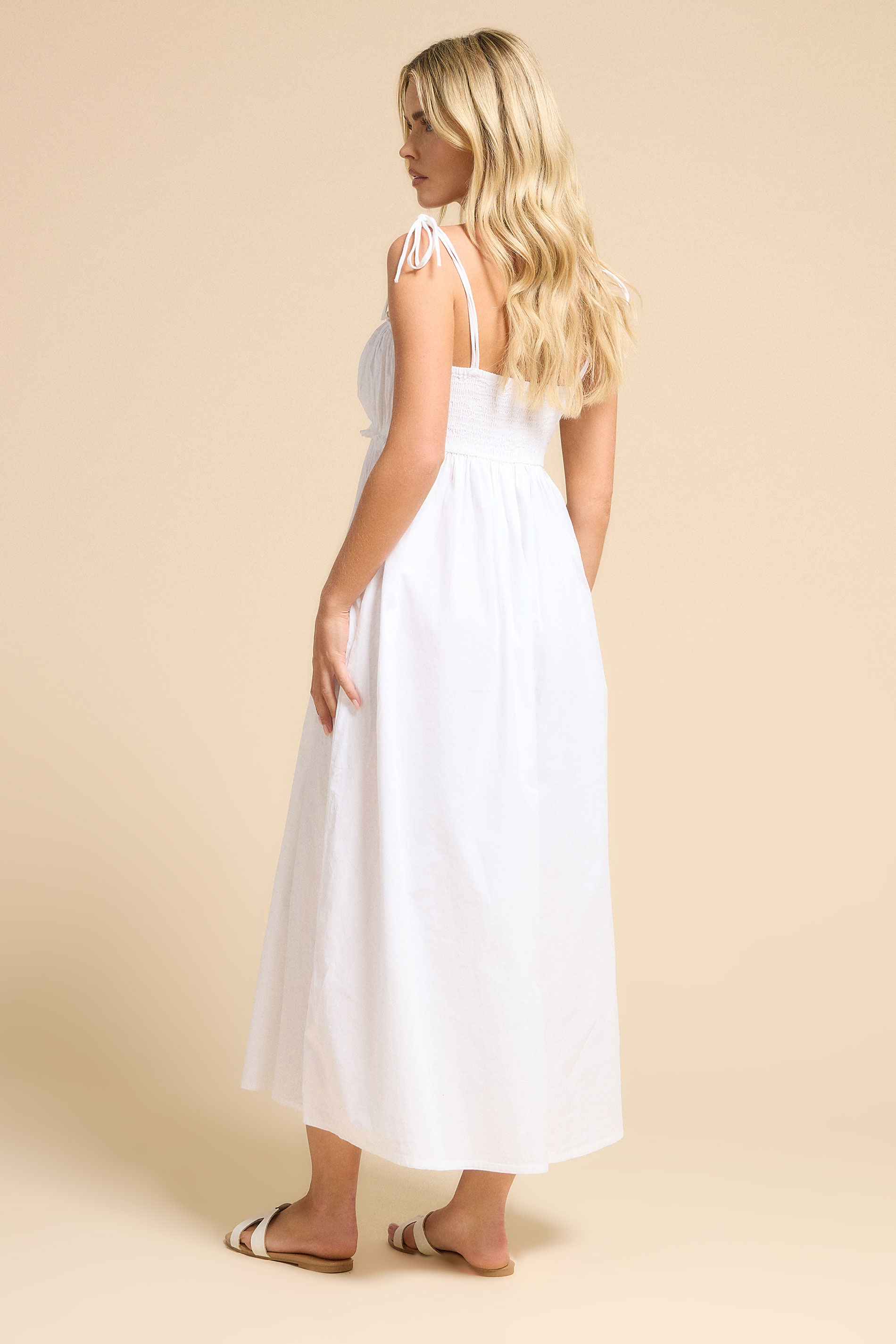 PixieGirl Petite Women's White Cotton Frill Bust Tie Dress | PixieGirl 4