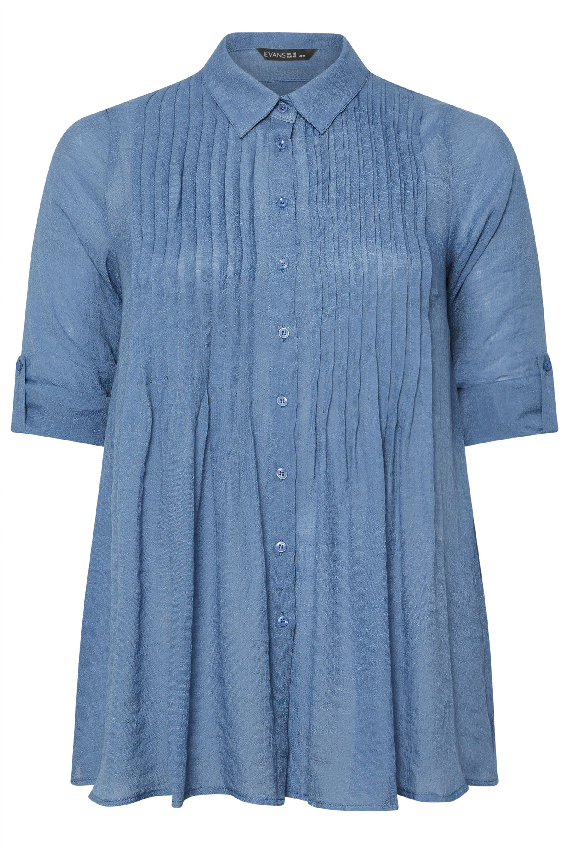 EVANS Plus Size Blue Pintuck Tab Sleeve Shirt | Evans 7