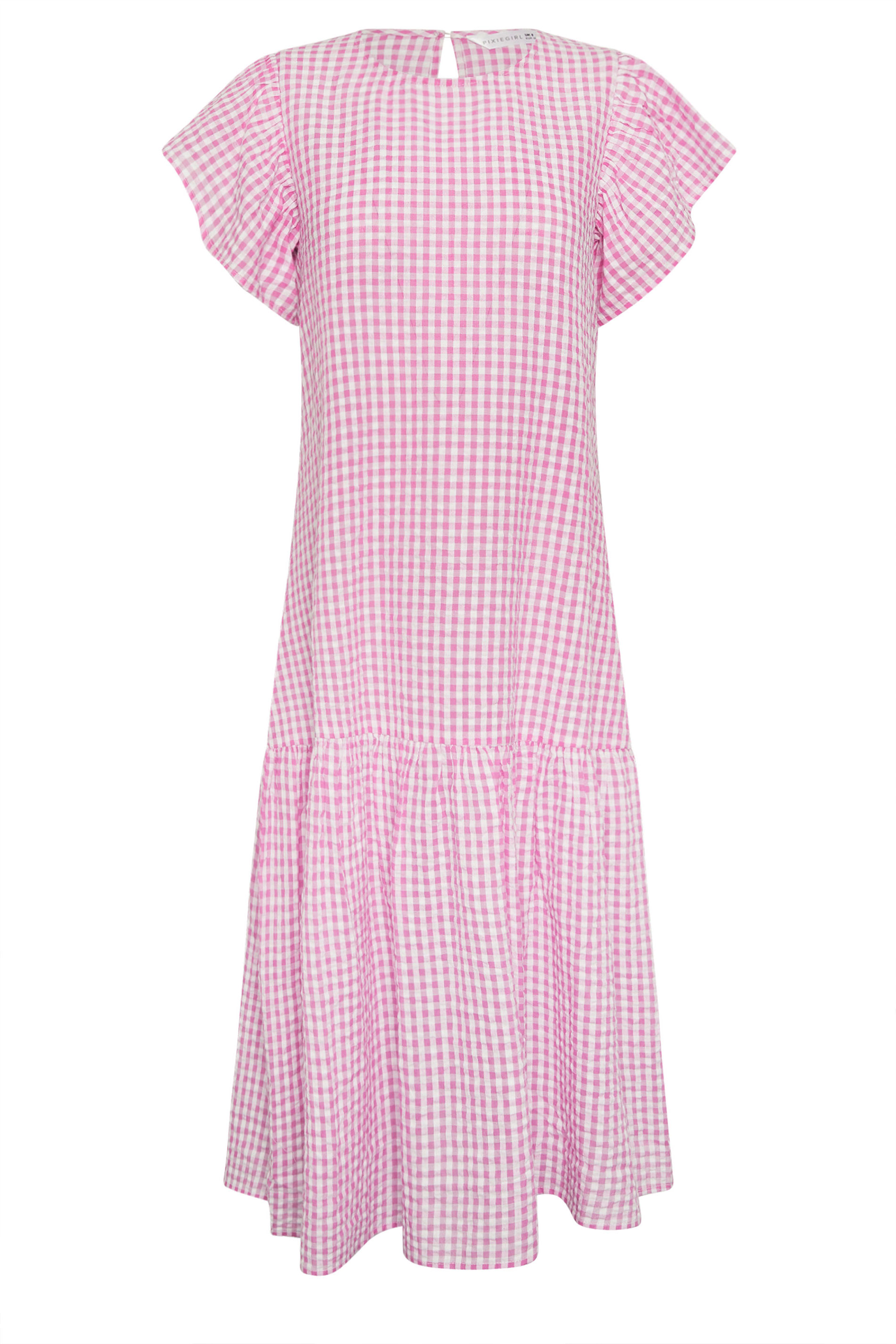 PixieGirl Petite Women's Pink Gingham Drop Waist Midi Dress | PixieGirl 6