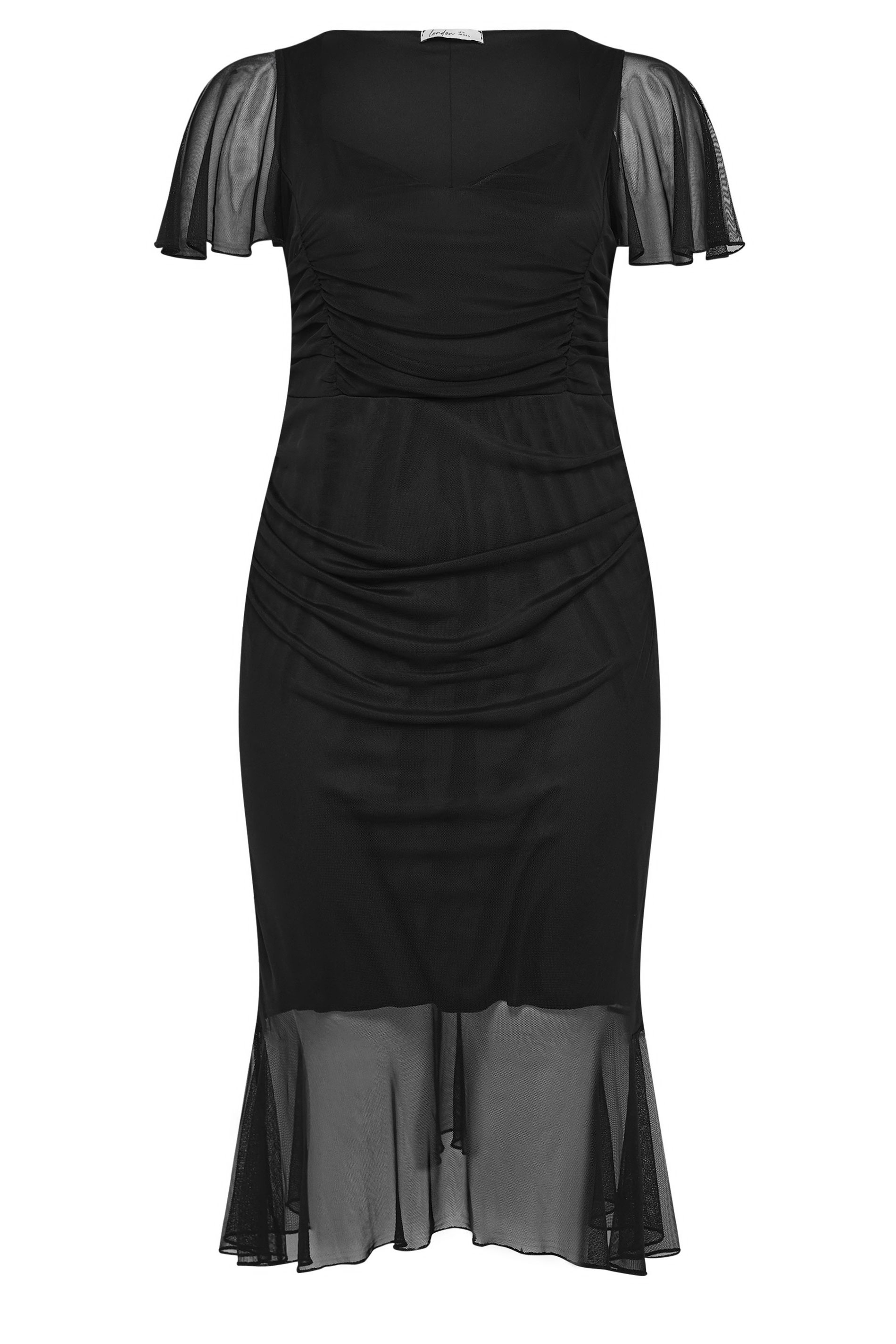 YOURS LONDON Plus Size Black Gathered Midi Dress | Yours Clothing 5
