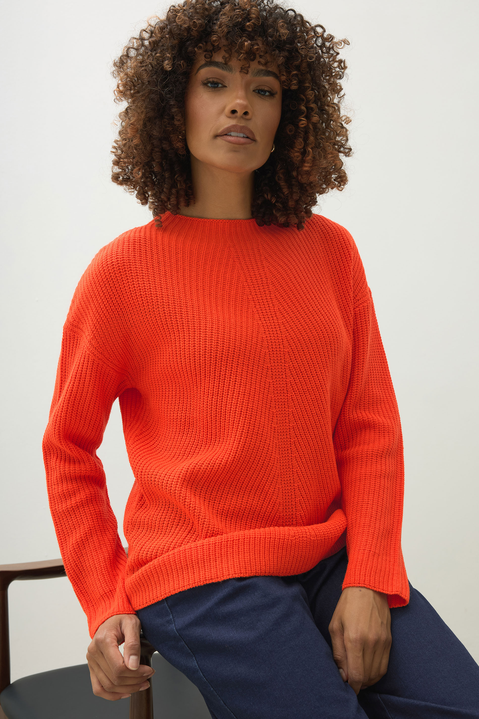 Women's Orange M&Co M&Co Funnel Neck Knitted Jumper Size 22-24