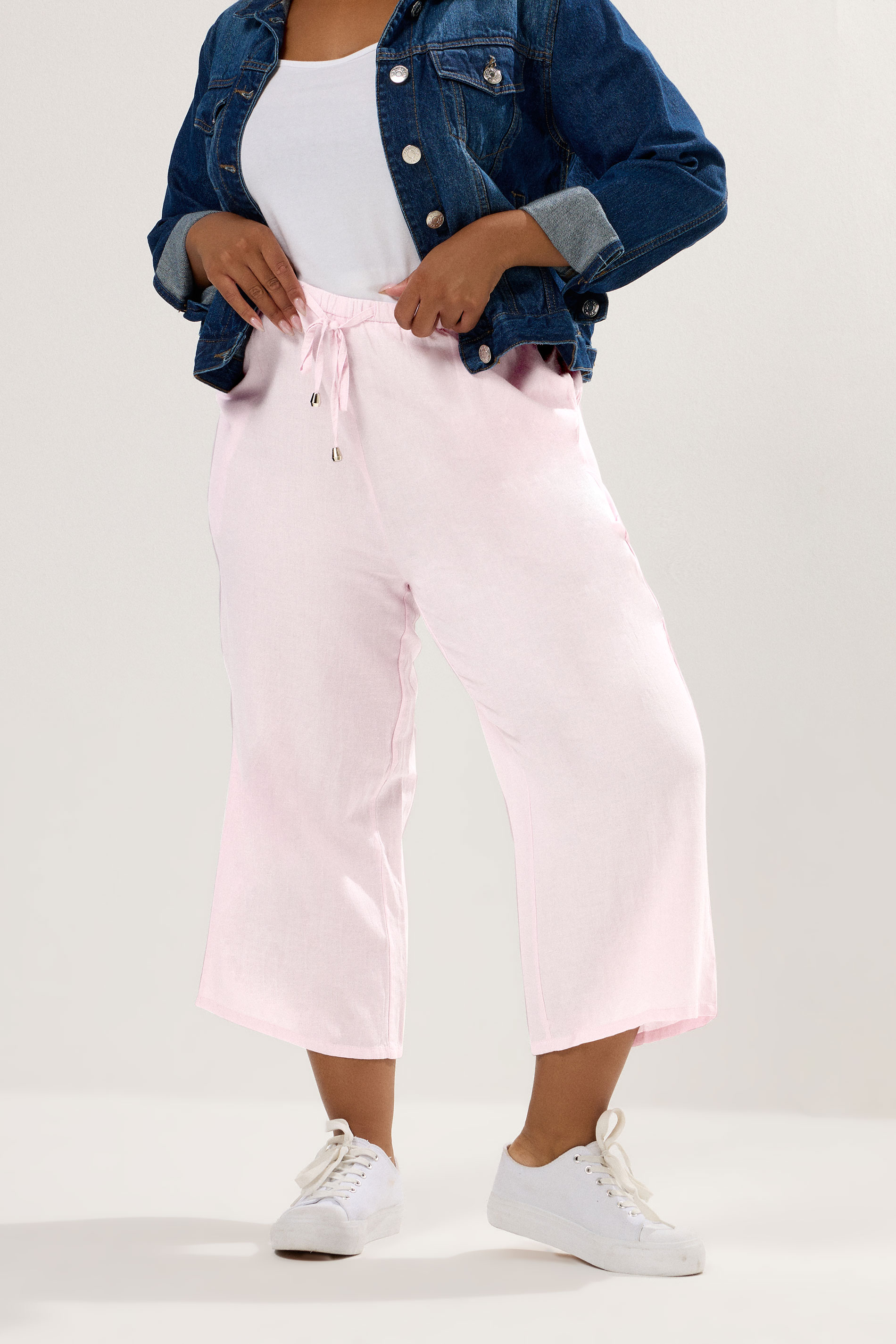 YOURS Plus Size Light Pink Wide Leg Linen Culottes | Yours Clothing 3