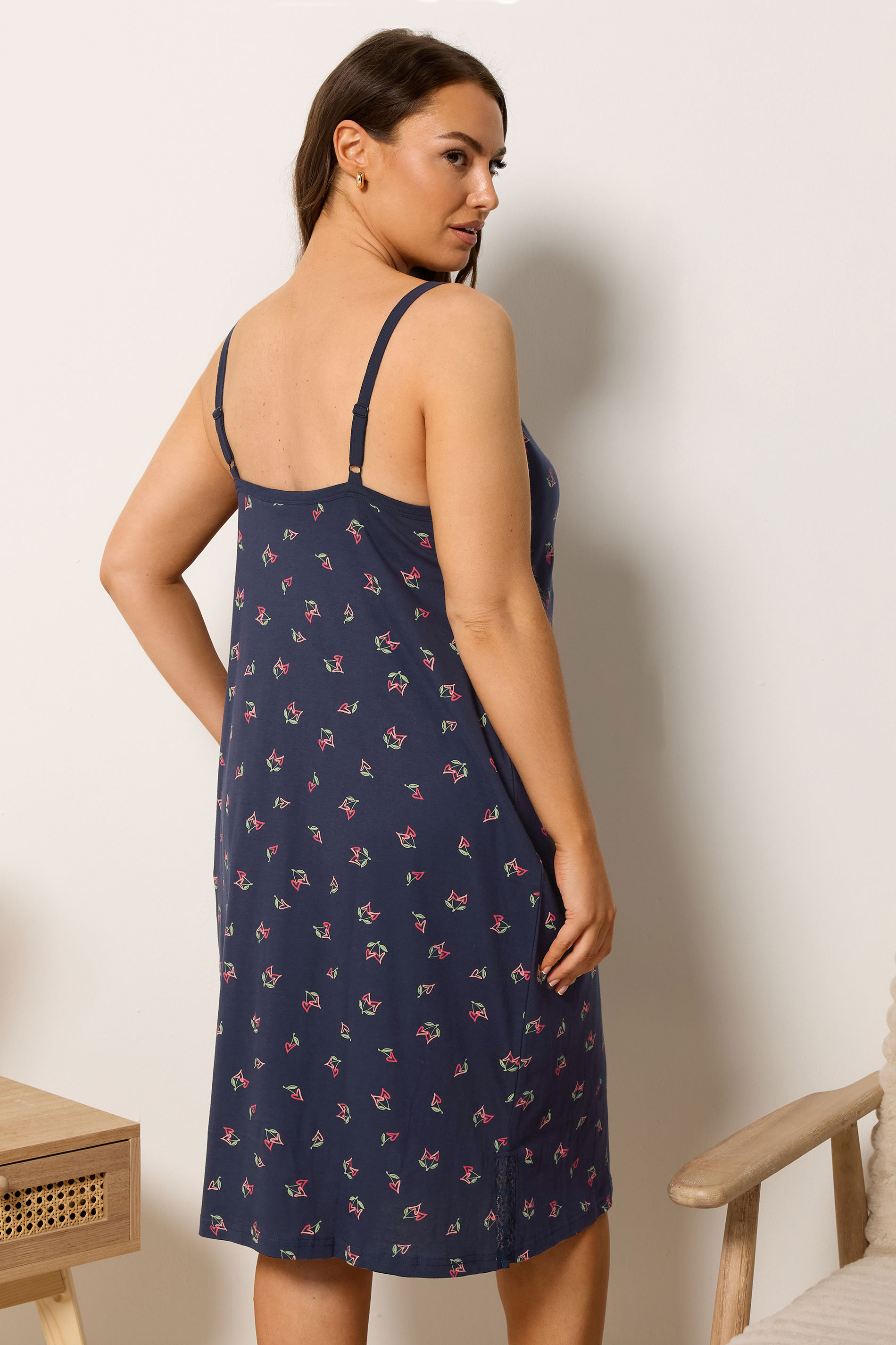 YOURS Plus Size Navy Blue Cherry Heart Chemise Nightdress | Yours Clothing 2