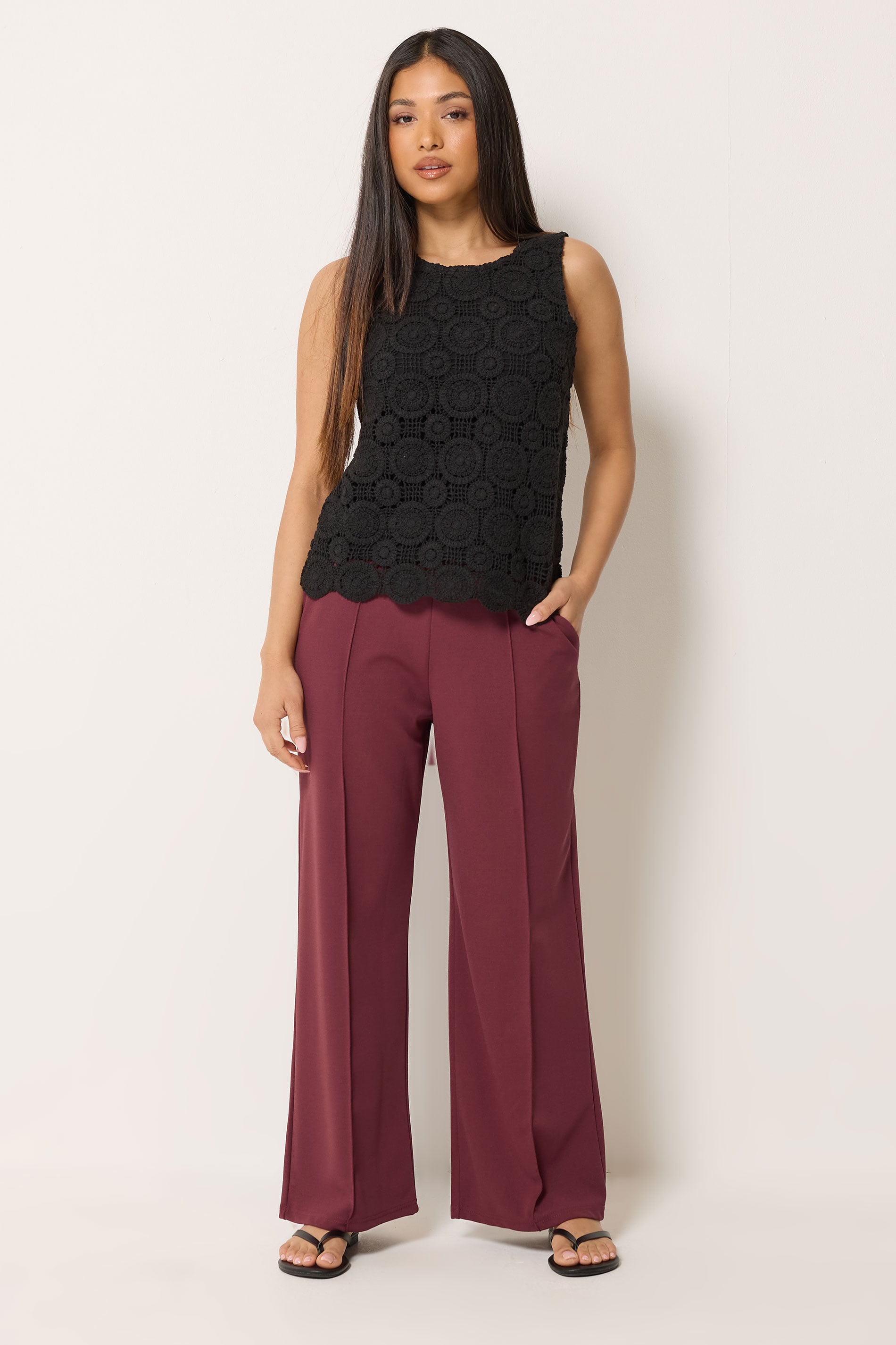 M&Co Petite Berry Red Pintuck Trousers | M&Co 1