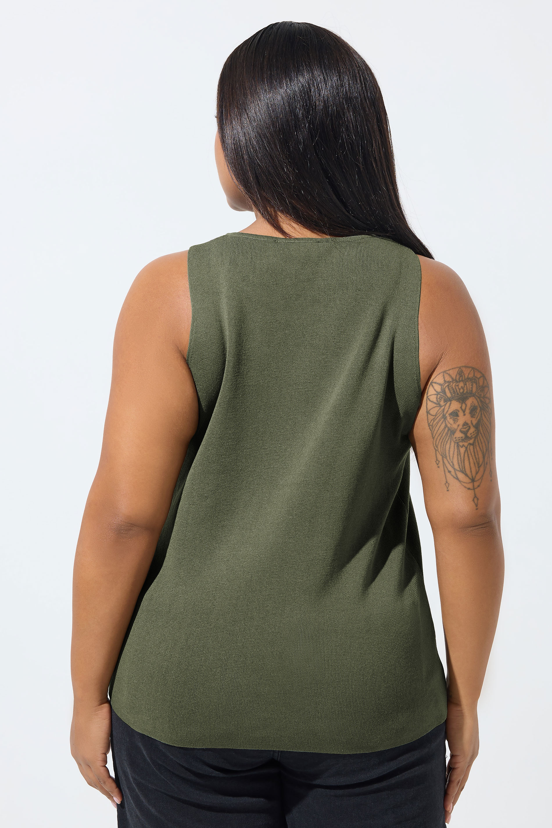 LIMITED COLLECTION Plus Size Khaki Green Knitted Waistcoat | Yours Clothing 4