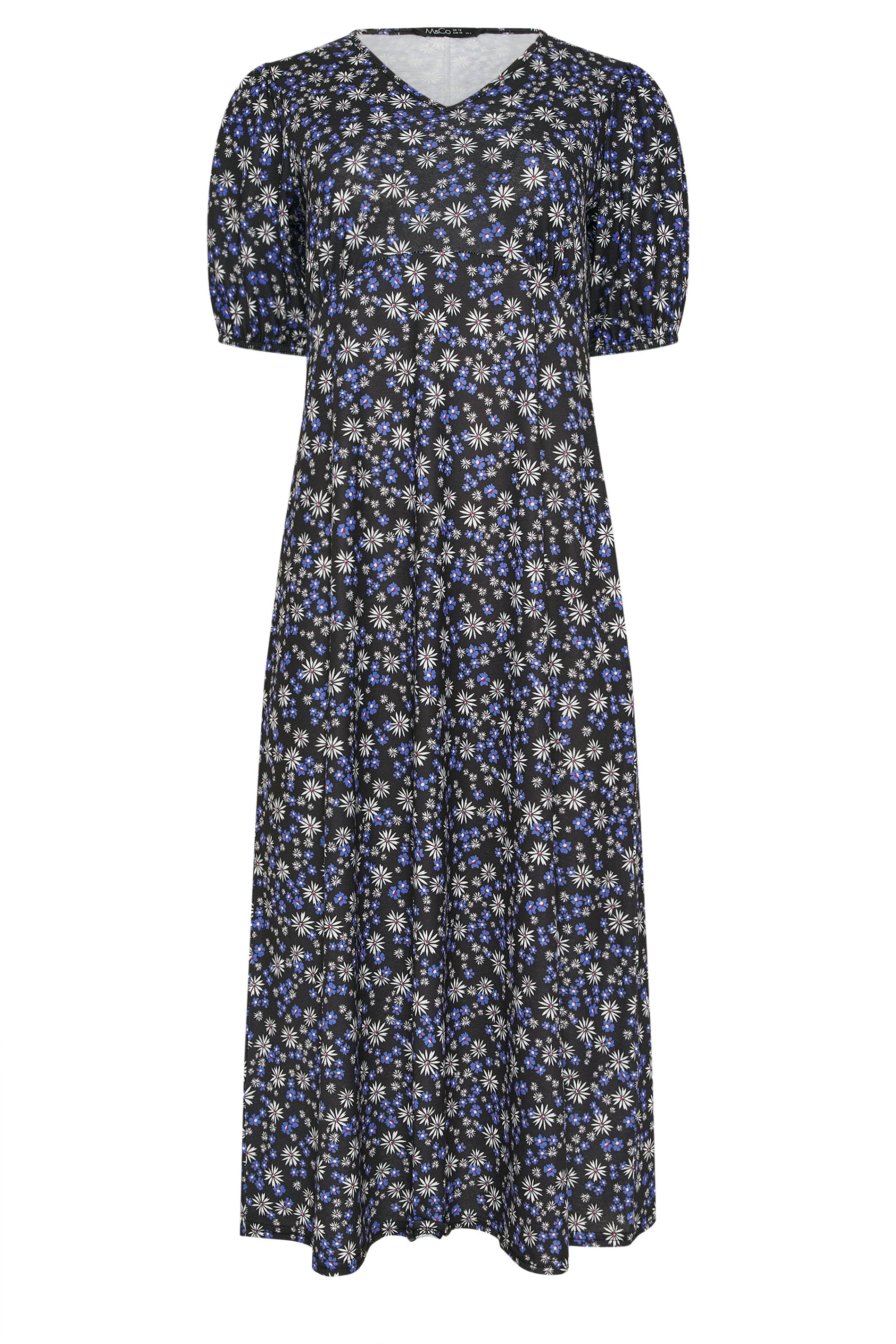 M&Co Black & Blue Floral Print Midi Dress | M&Co 5