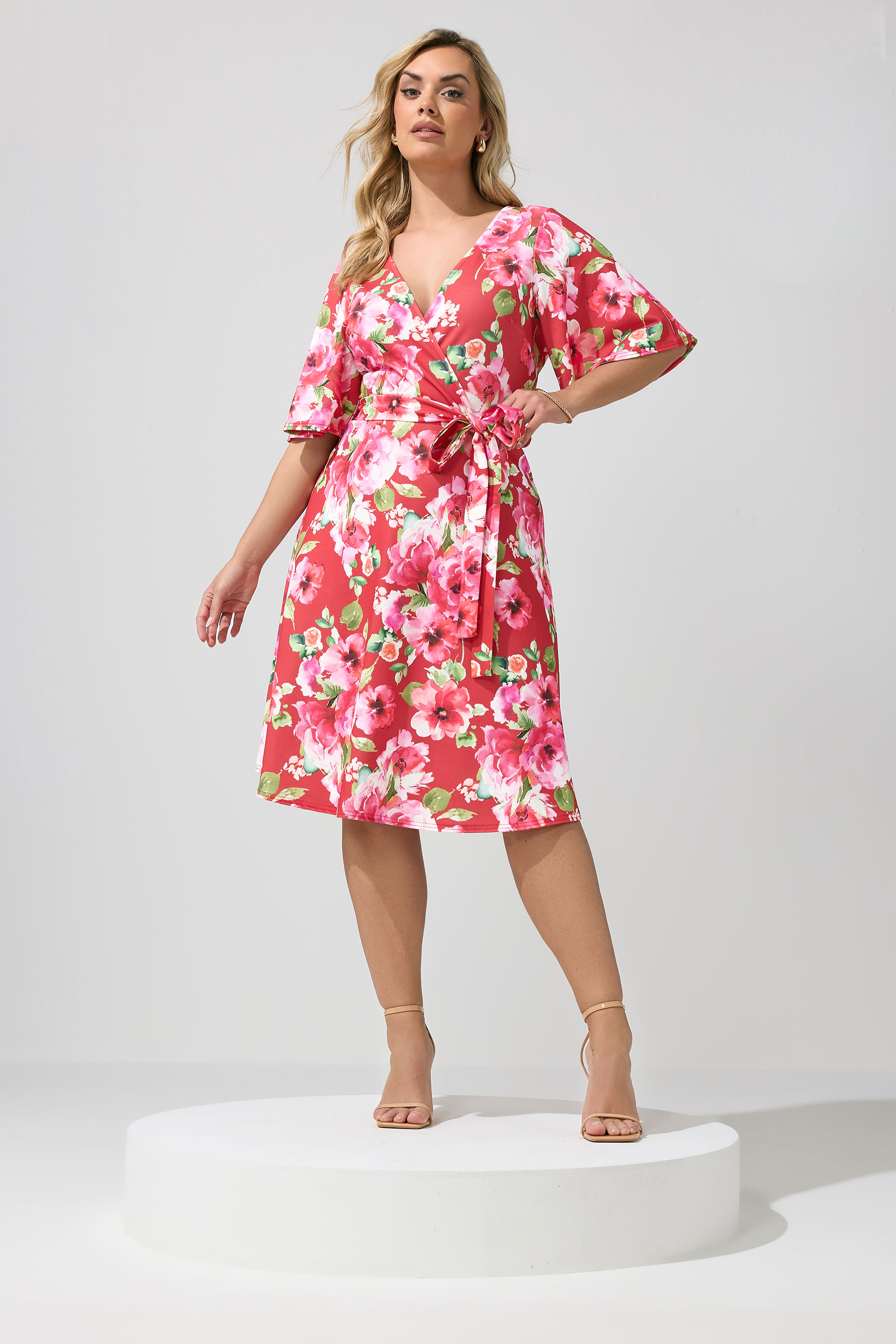 YOURS LONDON Plus Size Red Floral Wrap Skater Dress | Yours Clothing 3